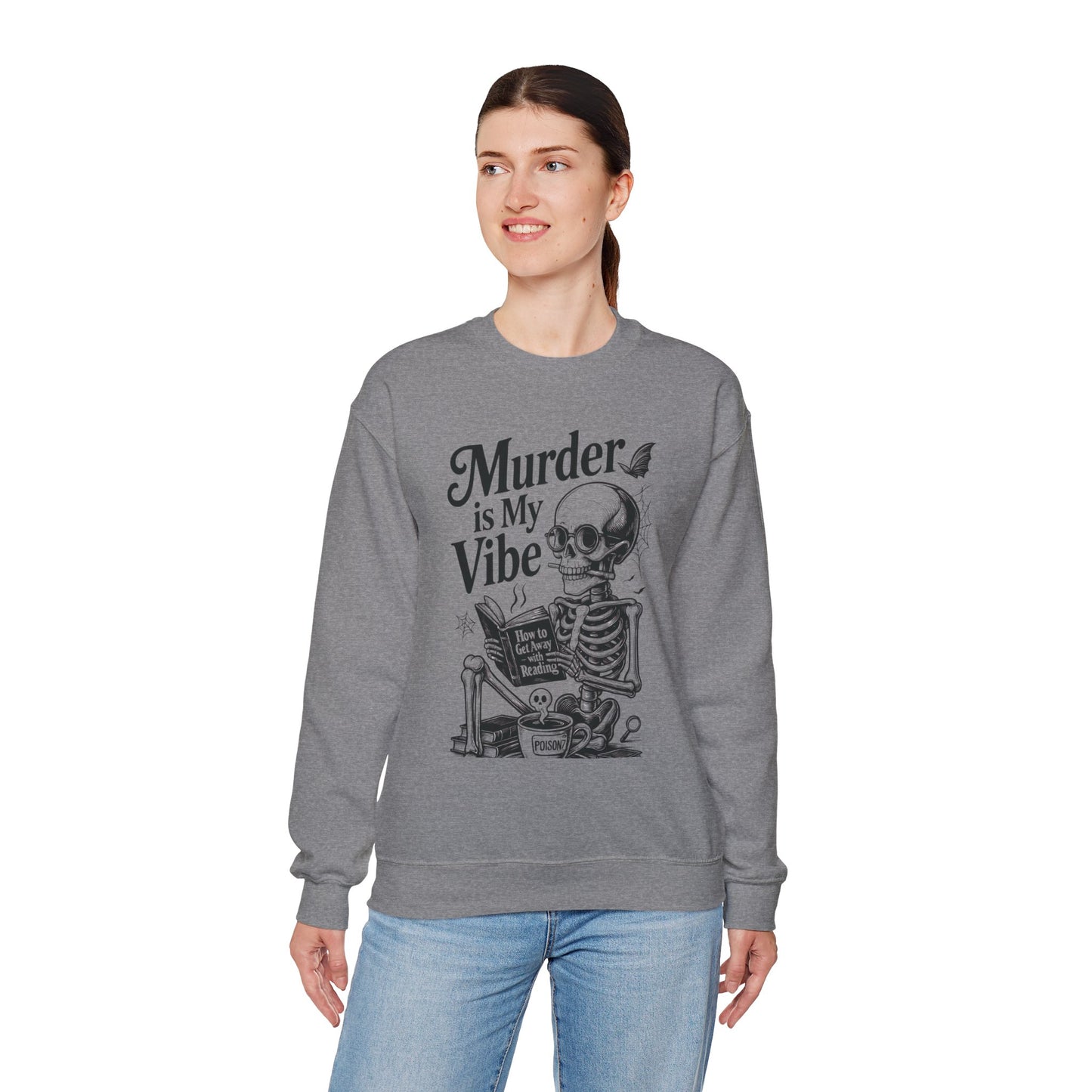 Womens Murder is My Vibe Crewneck Sweatshirt, Cozy Gift for Halloween, Unique Sweatshirt, Skull Graphic, Fall Fashion, Unisex Pullover