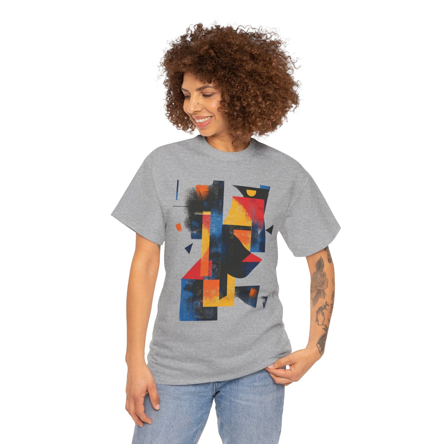 Abstract Geometric Art T-Shirt, Colorful Unisex Heavy Cotton Tee, Modern Artistic Shirt, Bold Graphic Print Tee