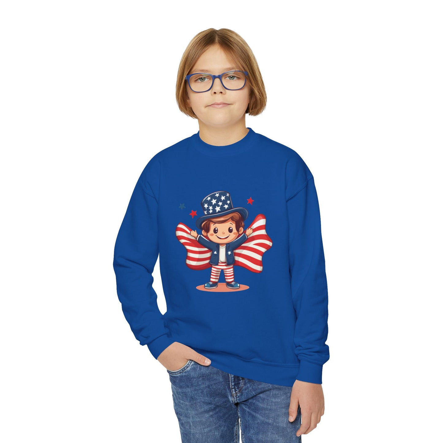 Patriotic Youth Crewneck Sweatshirt, Kids Flag Sweatshirt, July 4th Outfit, Independence Day Gear, Americana Sweatshirt, Holiday Clothing