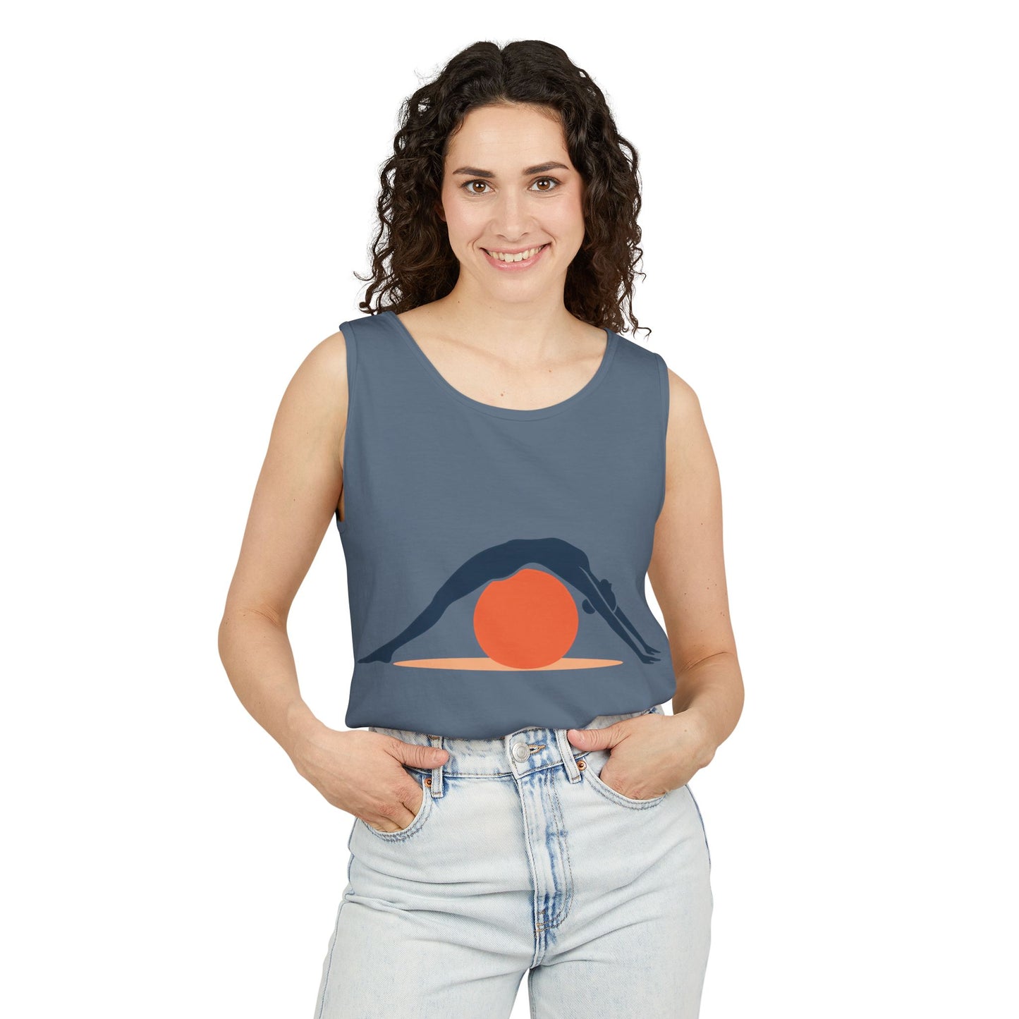 Womens Garment-Dyed Tank Top, Womens Pilates Tank Top, Yoga Fitness Graphic Top, Cute Workout Activewear Shirt