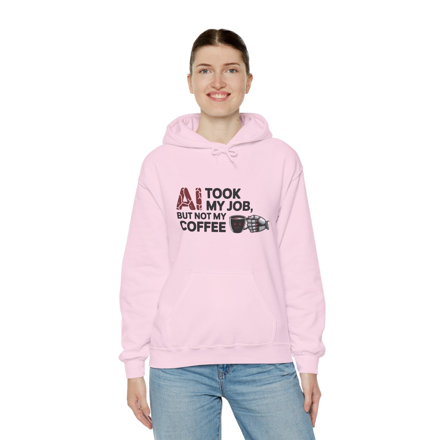 Women's AI Coffee Hoodie, Funny Robot Humor Pullover, Geek Job Joke Sweatshirt Gift, Sarcastic Work Shirt, Office Humor