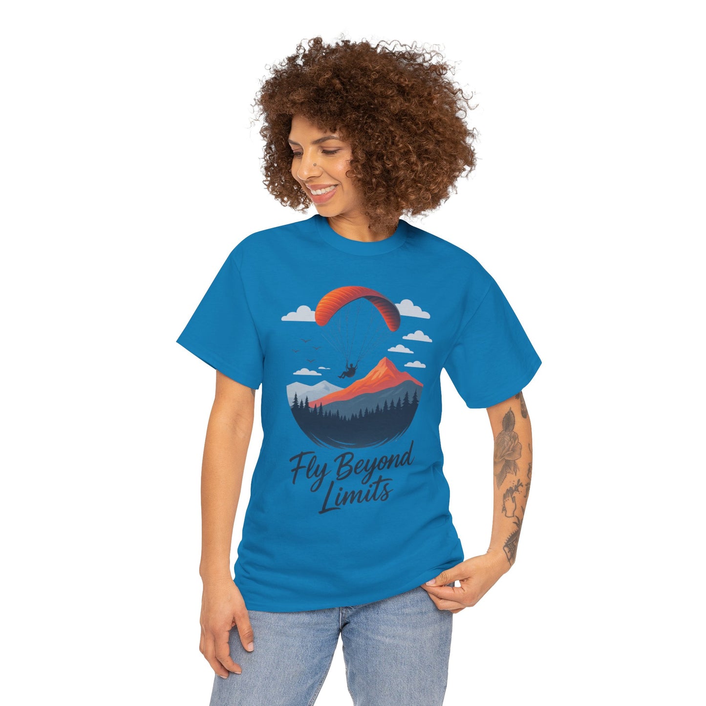 Paragliding Adventure T-Shirt, Mountain Landscape Tee, Nature Travel Lover Shirt, Outdoor Hiking Gift, Unisex Heavy Cotton Tee