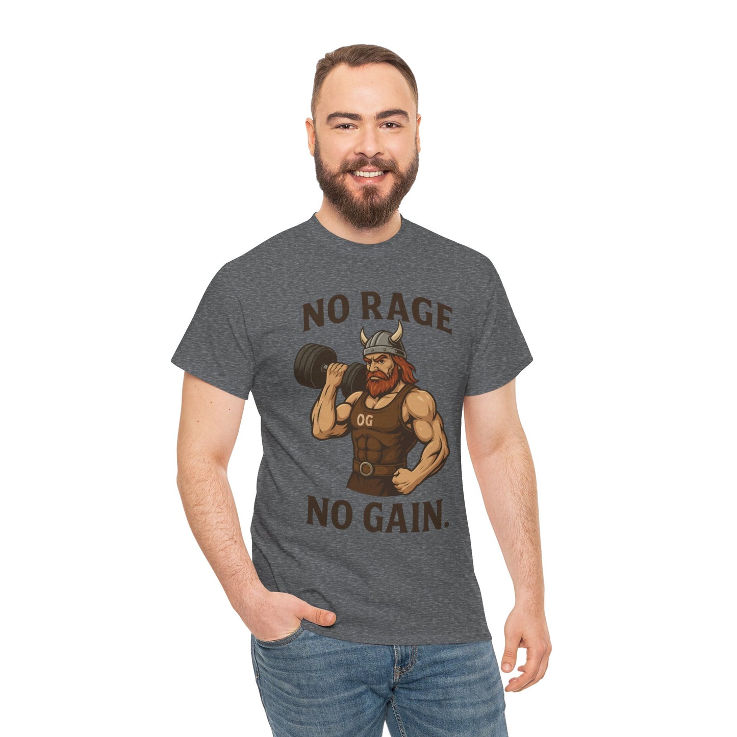No Rage No Gain Viking Gym Shirt, Funny Muscle Workout Tee, Barbarian Fitness T-Shirt for Men, Powerlifting Humor Shirt, Viking Lifting Gift