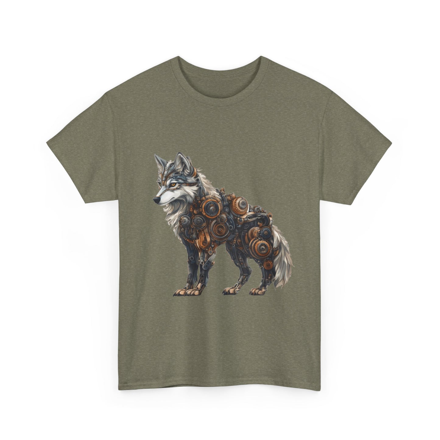 Steampunk Wolf Tee, Mechanical Wolf T-Shirt, Unisex Heavy Cotton Shirt, Graphic T-Shirt, Unique Design,Futuristic Animal Lover Gift Shirt