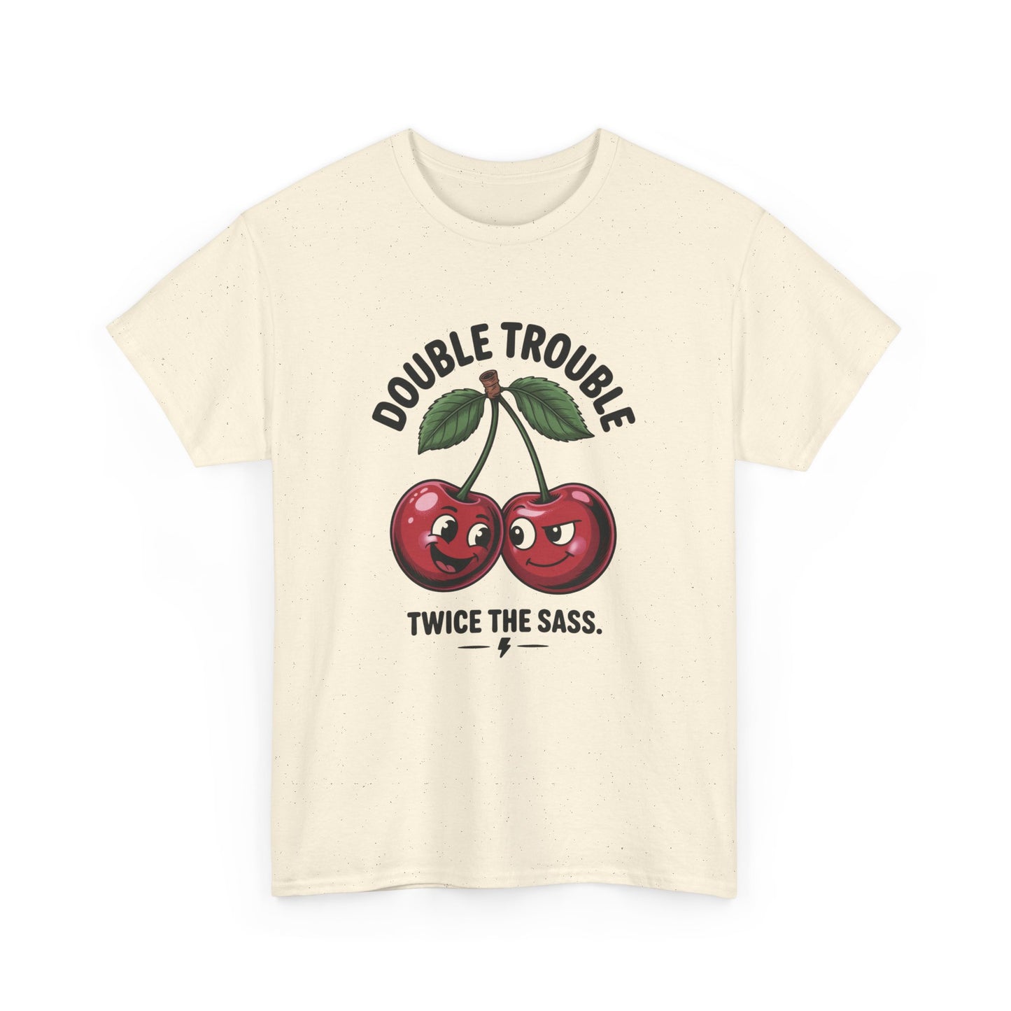 Double Trouble Cherry Graphic Tee, Funny Cute Womens T-Shirt, Twice the Sass Quote Shirt, Sassy Cherry Cartoon Gift
