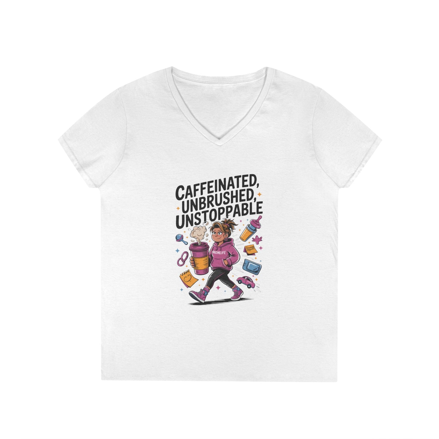 Caffeinated V-Neck Tee, Coffee Lover Shirt, Gift for Moms, Motivation T-Shirt, Mother's Day Gift for Tired Moms, Mother's Day Gift
