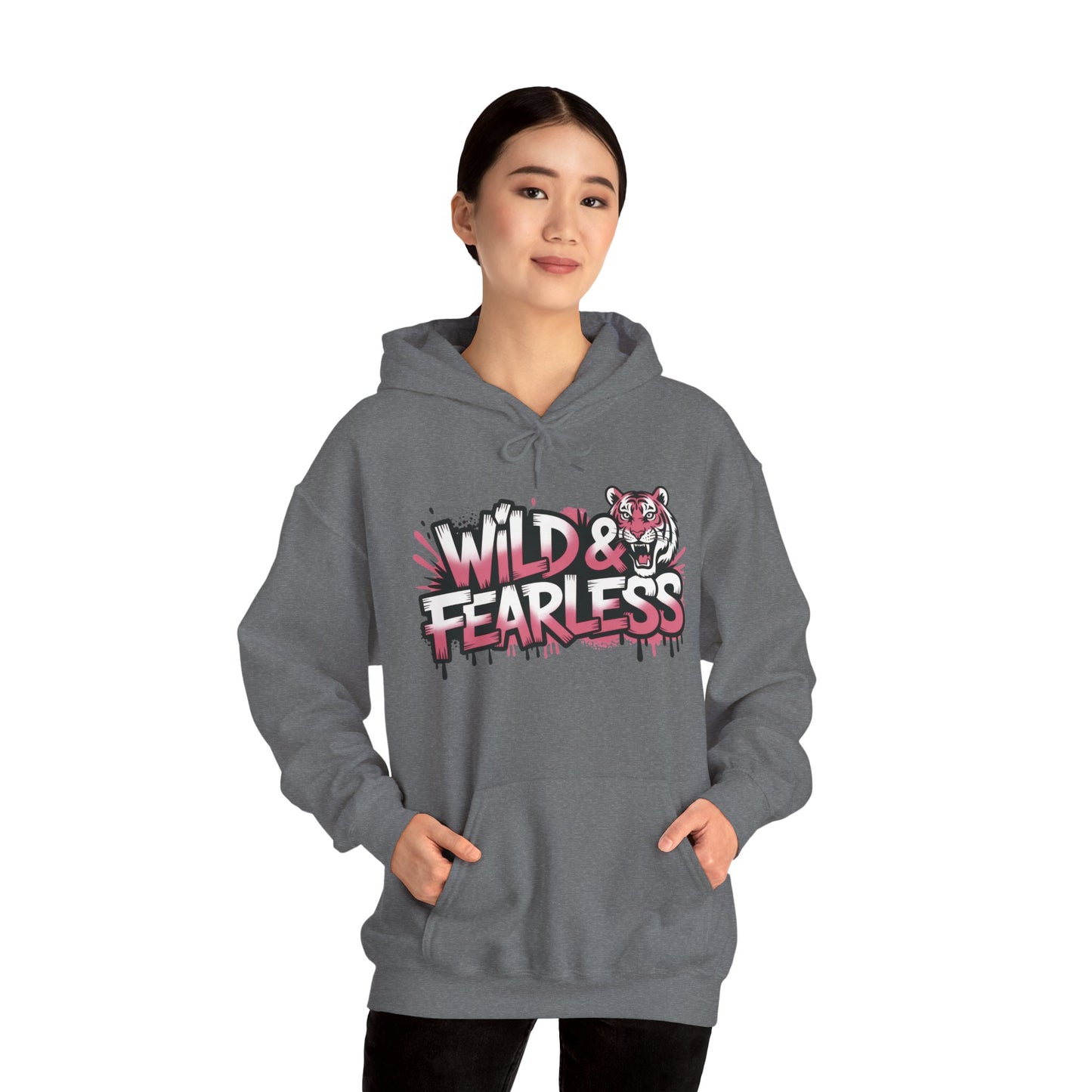 Women's Hoodie Wild & Fearless, Tiger Graffiti Graphic Pullover, Bold Urban Streetwear Hoodie