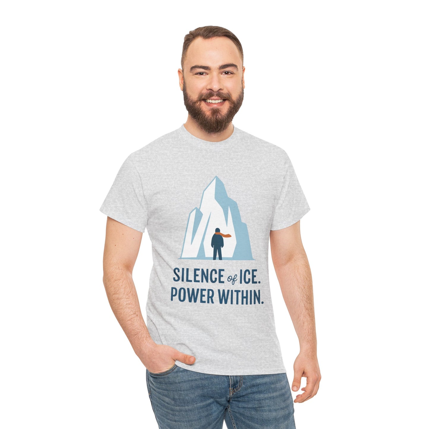 Silence of Ice Power Within Mens T-Shirt, Minimalist Nordic Iceberg Graphic Tee