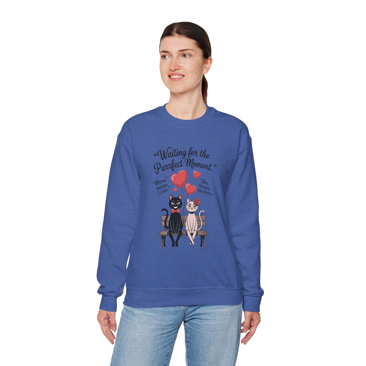 Cute Cat Lovers Womens Sweatshirt, Cozy Gift for Pet Owners, Perfect for Valentine's Day, Animal Lover Apparel, Relaxed Love Sweatshirt