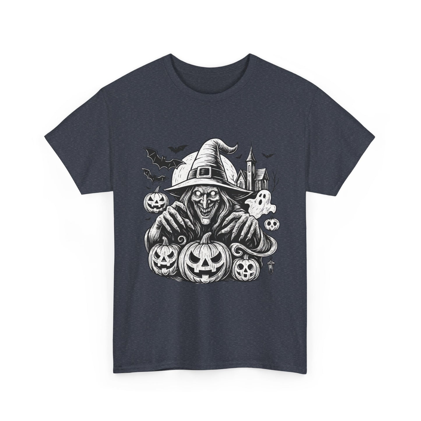 Scary Witch Halloween Shirt Women, Gothic Pumpkin Ghost Tee, Spooky Horror Tee with Bats