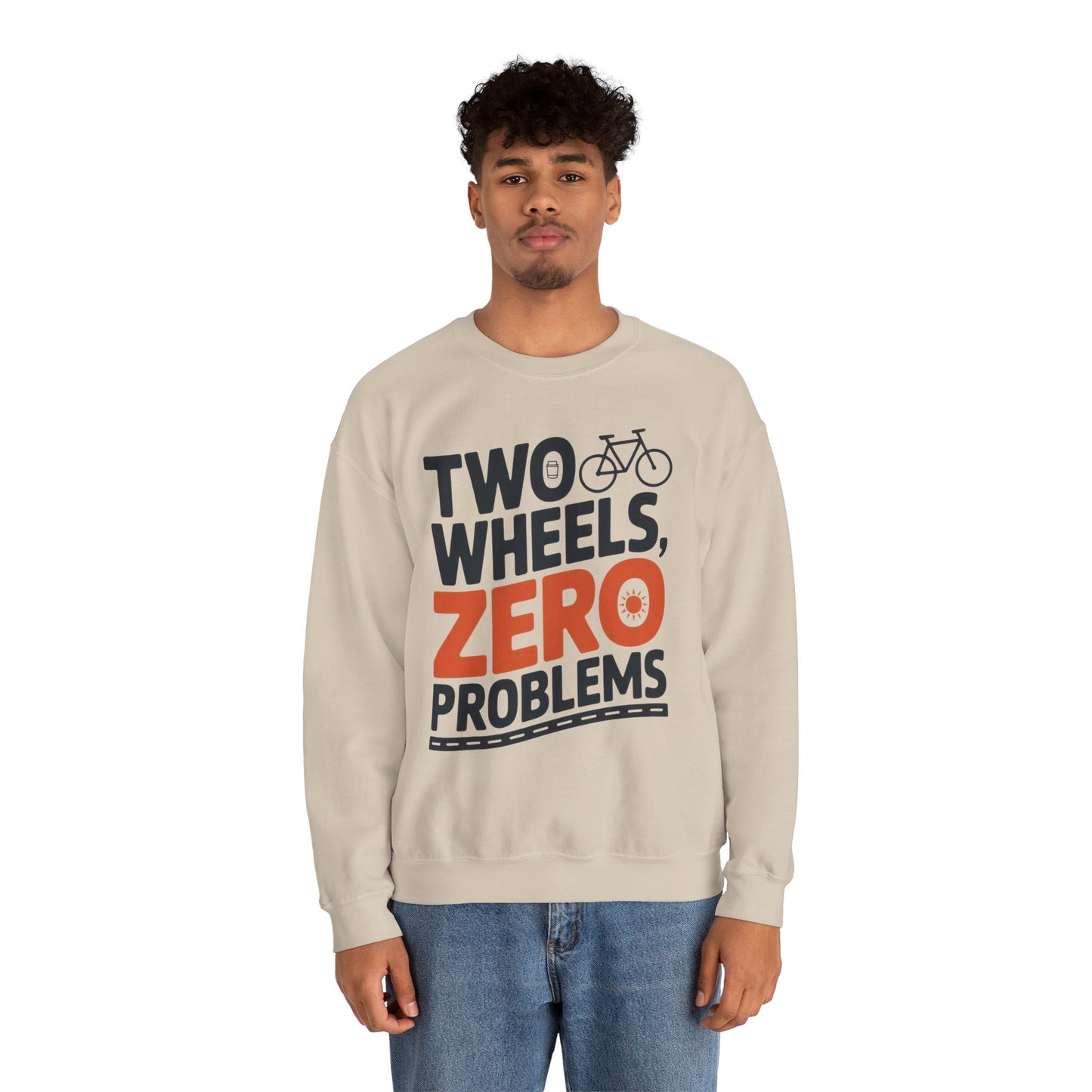 Men's Heavy Blend™ Crewneck Sweatshirt, Two Wheels Zero Problems Mens Casual Biker Sweatshirt, Gift for Cyclists