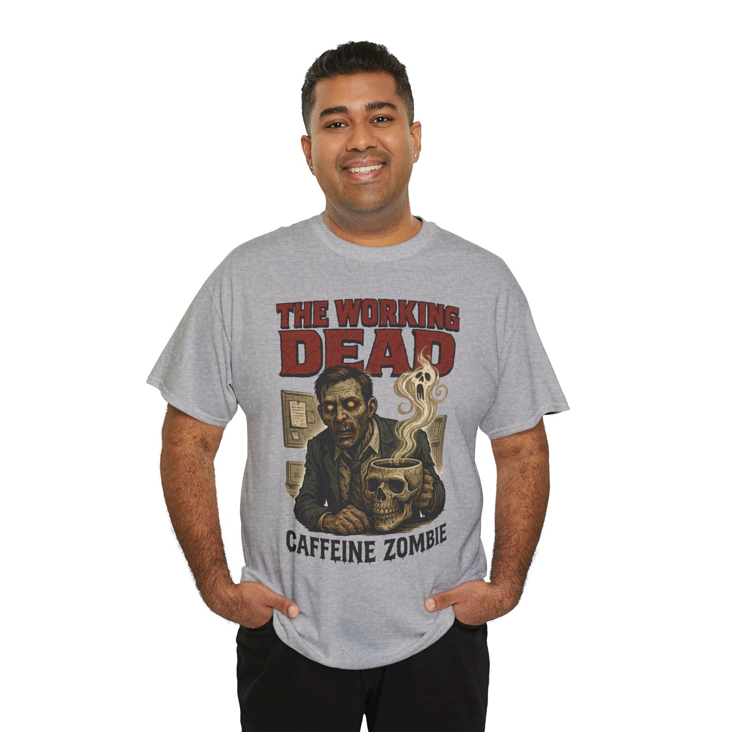 The Working Dead Men's Funny Zombie Work T-Shirt, Office Humor Tee, Halloween Office Tee, Coffee Zombie Shirt