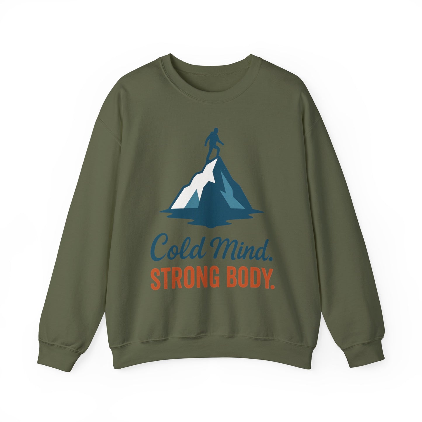 Men's Heavy Blend™ Crewneck Sweatshirt, Cold Mind Strong Body Sweatshirt, Nordic Mountain Minimalist Pullover