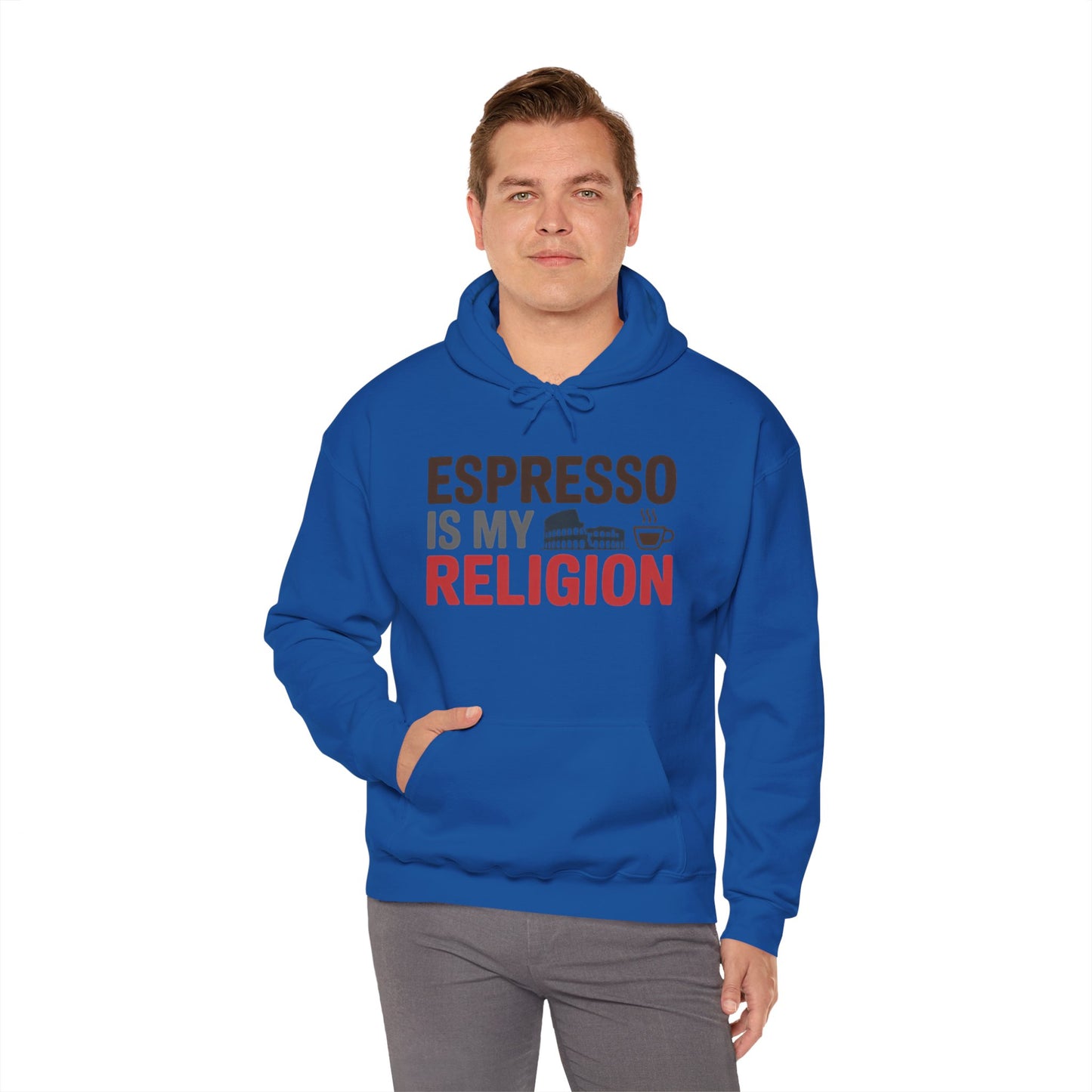 Mens Heavy Blend™ Hooded Sweatshirt, Espresso Is My Religion Coffee Rome Mens Hoodie