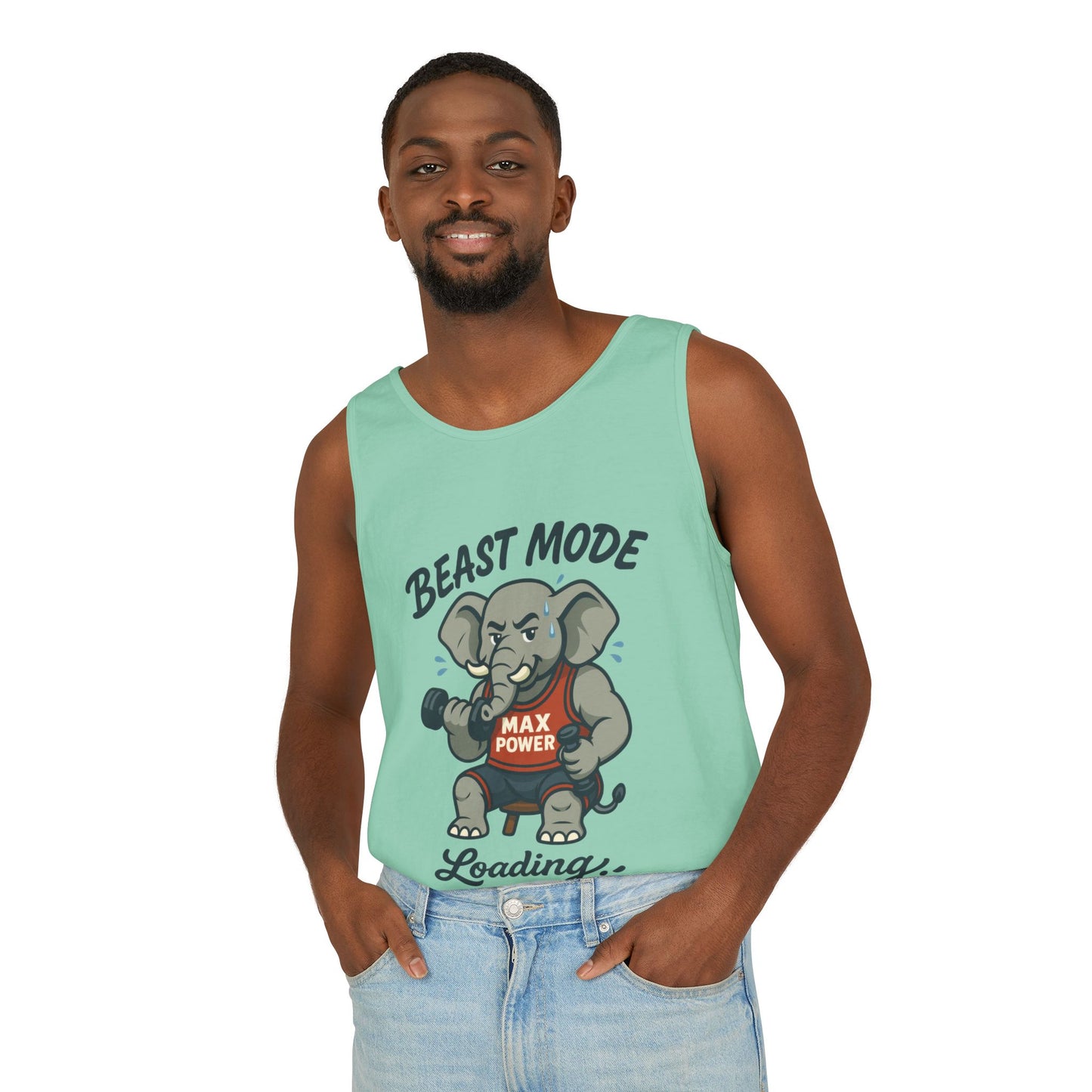 Beast Mode Elephant Gym Tank Top, Funny Workout Muscle Tank, Max Power Fitness Tank, Beast Mode Loading Mens Gym Top, Fitness Apparel