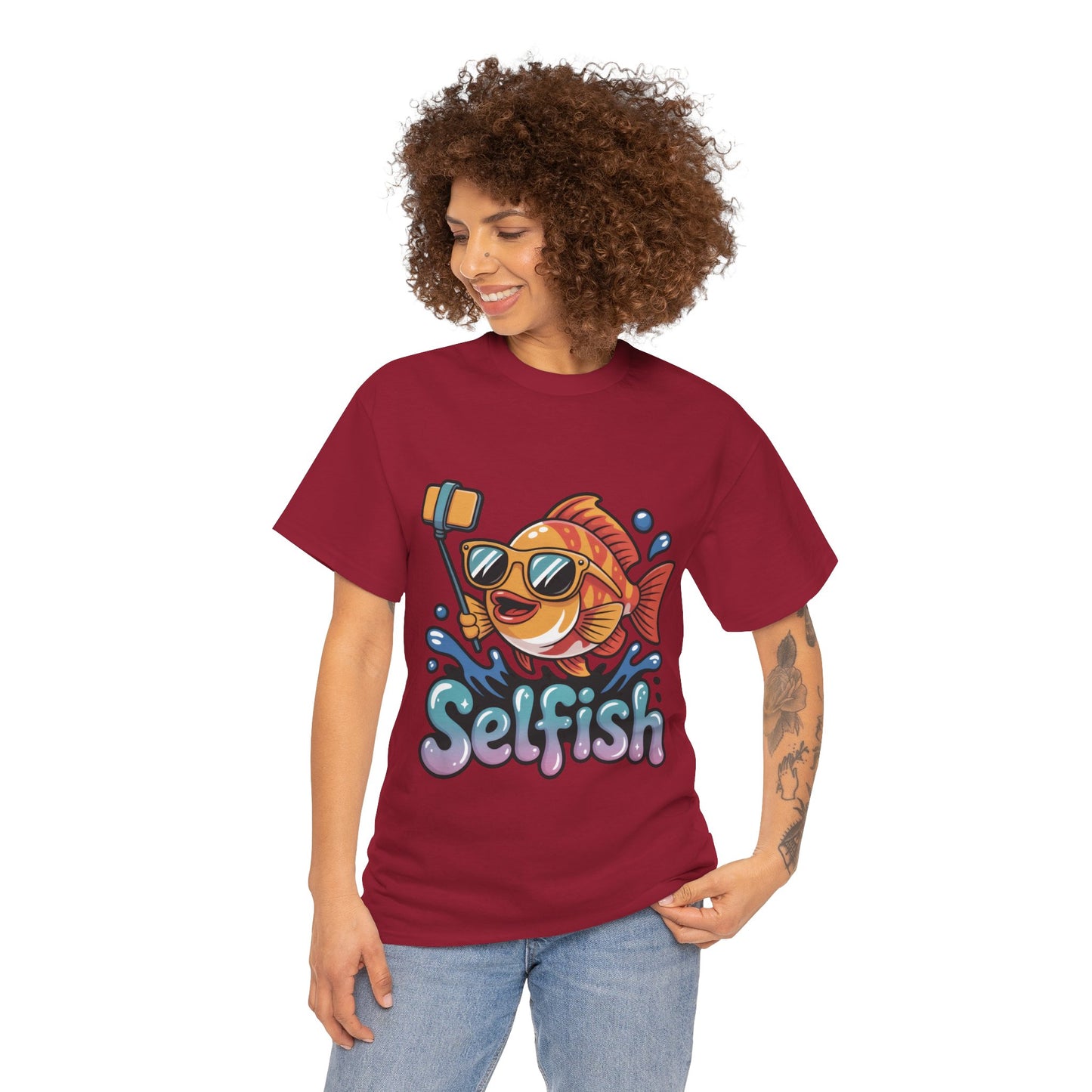 Funny Selfie Fish Graphic Womens T-Shirt, Playful Pun Gift for Her, Summer Vibes, Unique Beach Shirt, Outdoor Adventures