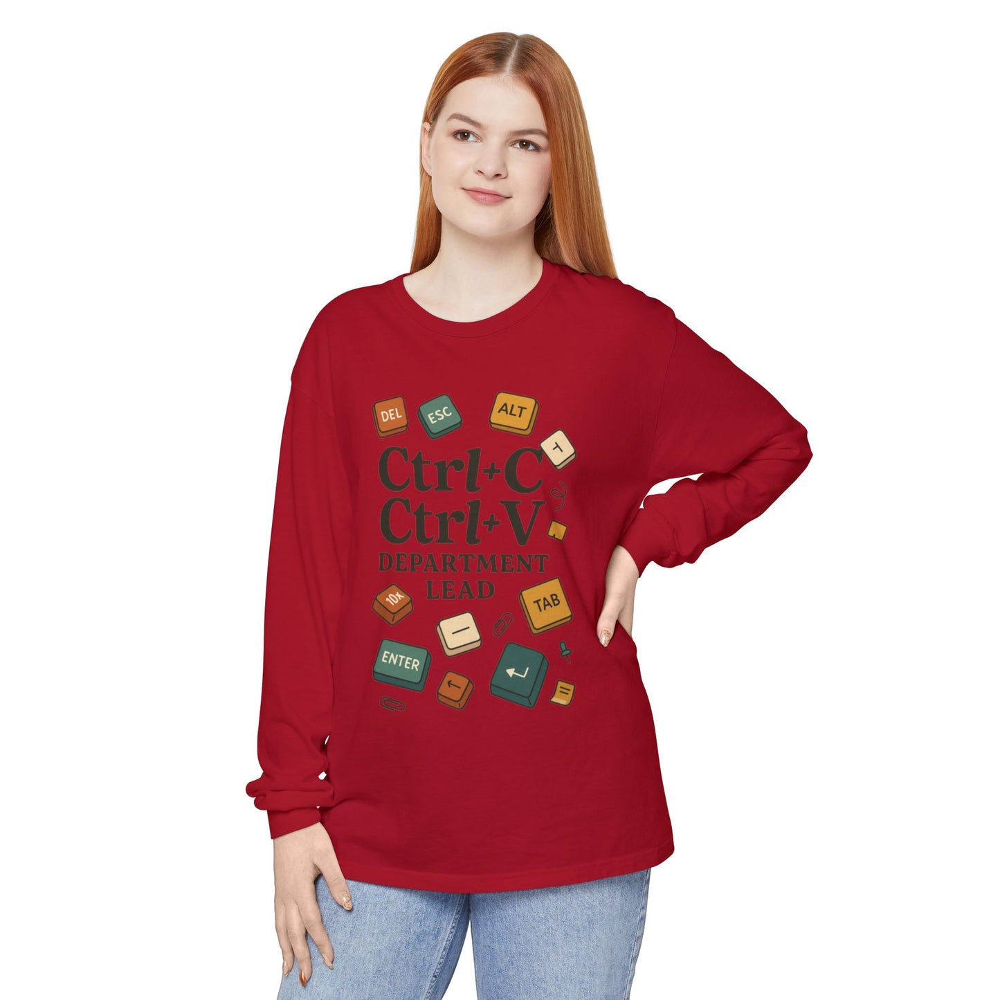 Graphic Long Sleeve Tee, Ctrl+C Ctrl+V Department Lead, Funny Office Humor Shirt, Programmer Gift, Tech Nerd Tee, IT Department Apparel