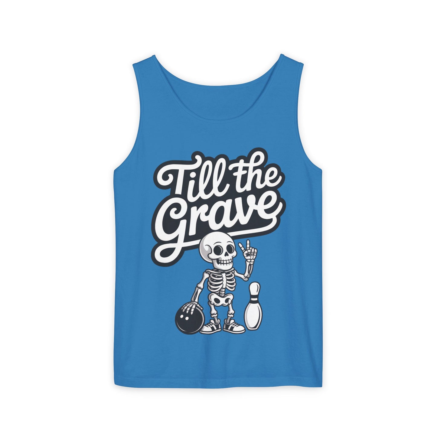 Funny Skeleton Bowling Tank Top, Halloween Apparel, Casual Summer Style, Cool Bowler Skull Workout Top, Strike Till the End