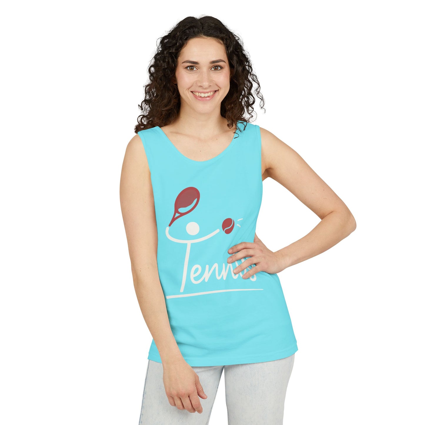 Womens Garment-Dyed Tank Top, Womens Tennis Tank Top, Cute Sports Graphic Top, Workout Gym Activewear Shirt