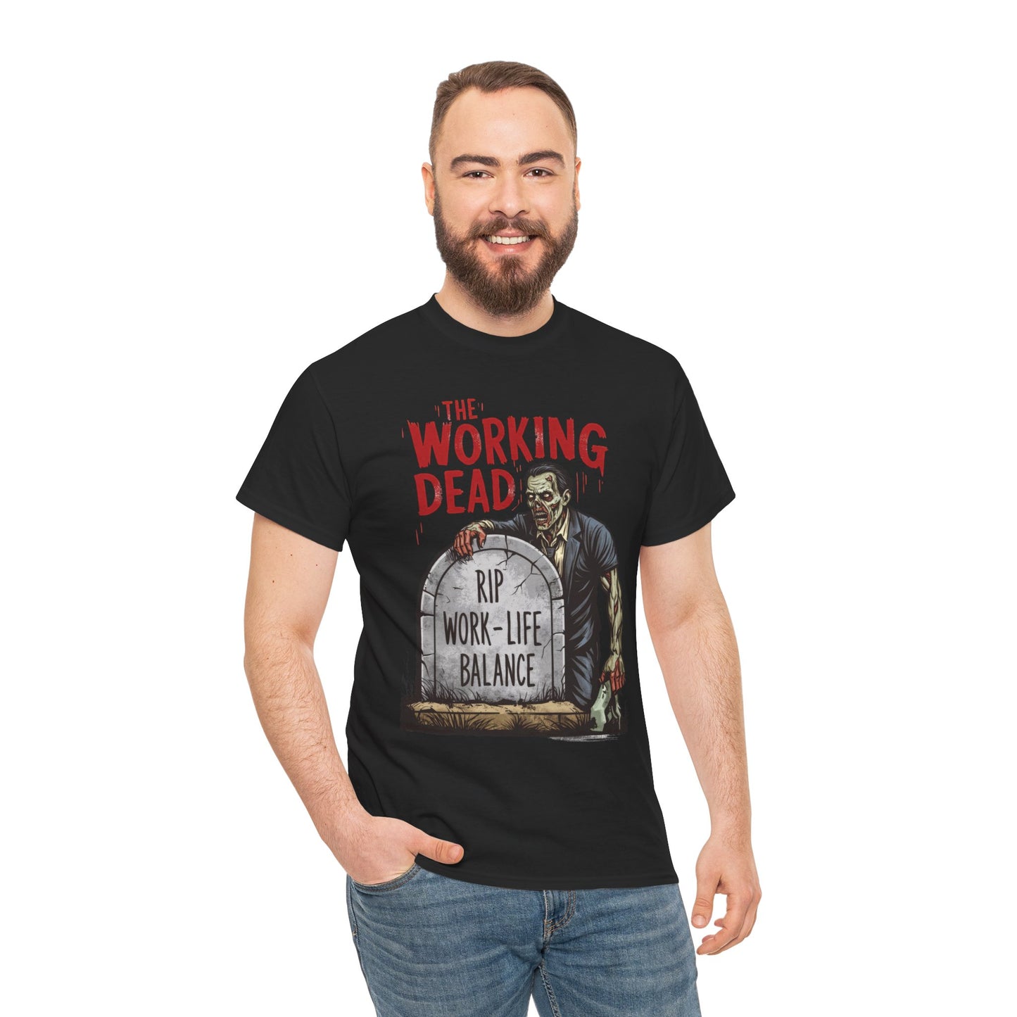 The Working Dead Shirt Men, Funny Work Life Balance Zombie Tee, RIP Work Shirt, Halloween Tee