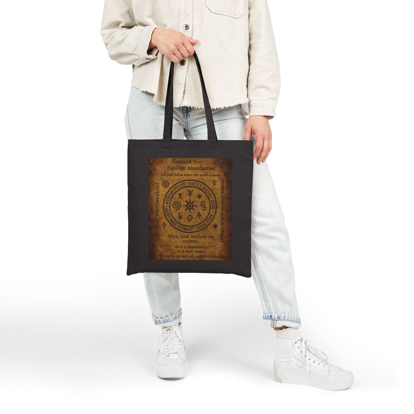 Mystic Abundance Sigil Tote Bag, Wealth Spell Symbol, Witchy Canvas Bag, Prosperity Magic Seal, Boho Gift, Mystical Symbol Cotton Canvas Bag