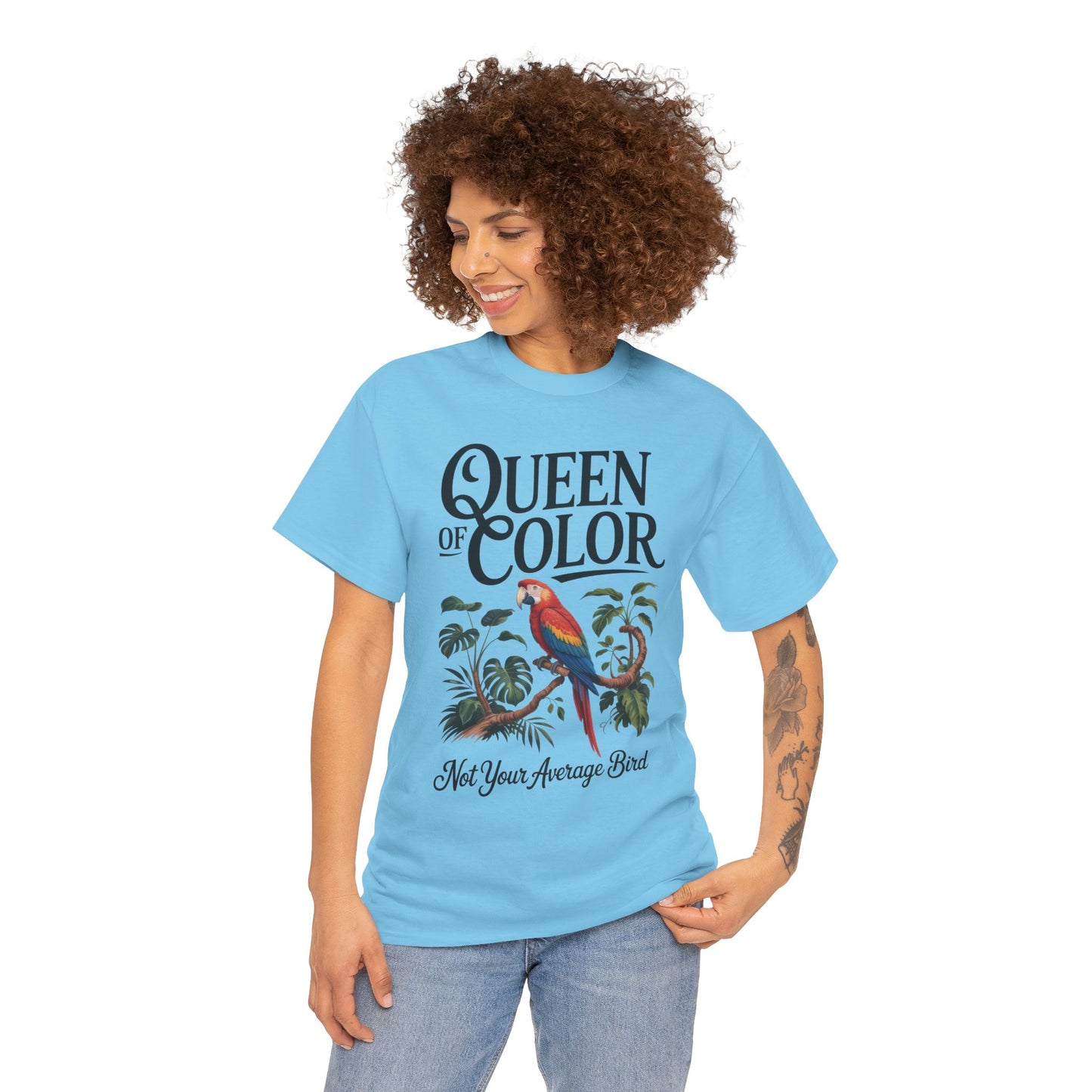 Colorful Queen Womens Tee, Fun Graphic T-Shirt, Casual Wear, Gift for Bird Lovers, Trendy Summer Apparel