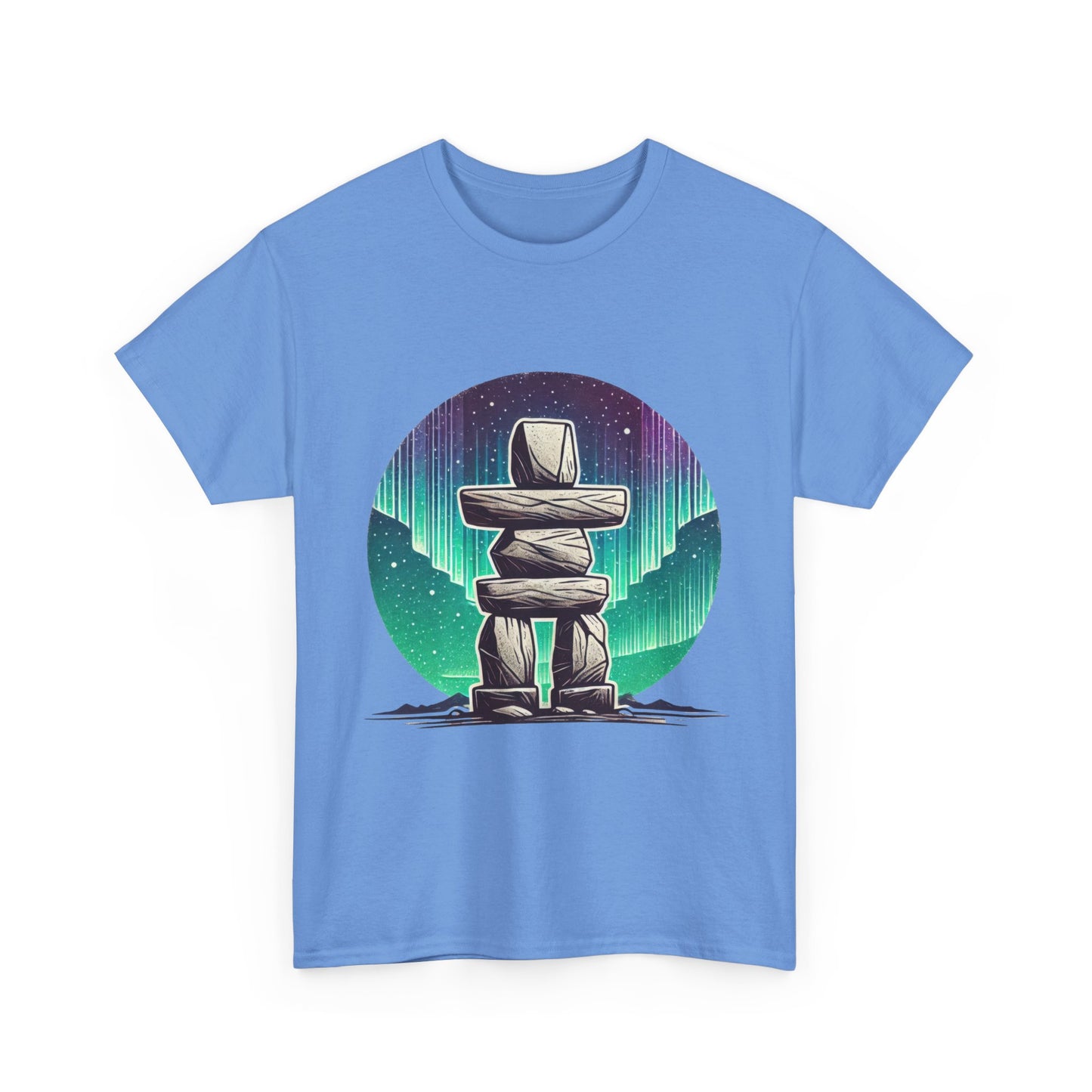 Aurora Stone Inukshuk Tee, Northern Lights Inukshuk T-Shirt, Arctic Stone Stack Aurora Graphic Tee, Canada Inuit Symbol Shirt