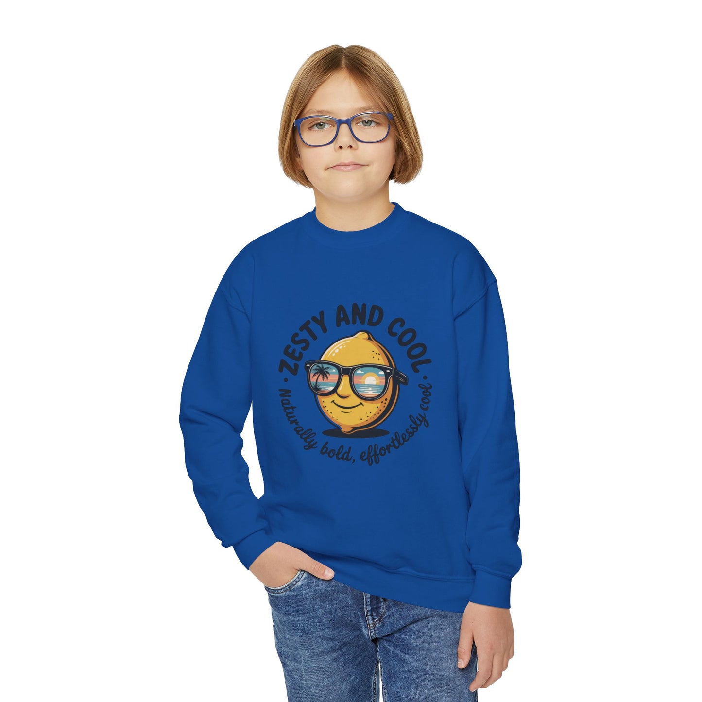 Zesty and Cool Youth Crewneck Sweatshirt, Casual Kidswear, Trendy Youth Fashion, Gift for Birthdays, Fun Daily Wear, Summer Vibes