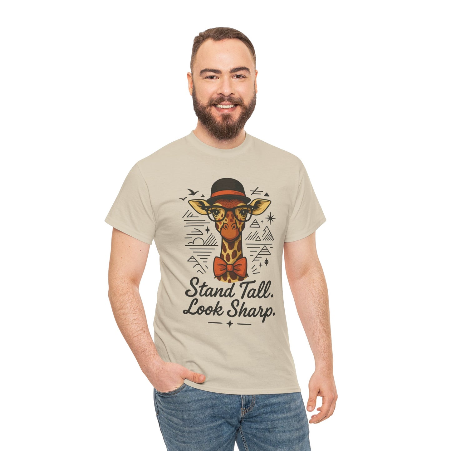 Hipster Giraffe T-Shirt with Hat and Glasses, Whimsical Giraffe Tee, Fun Gift, Cute Graphic Shirt, Unisex Heavy Cotton Tee