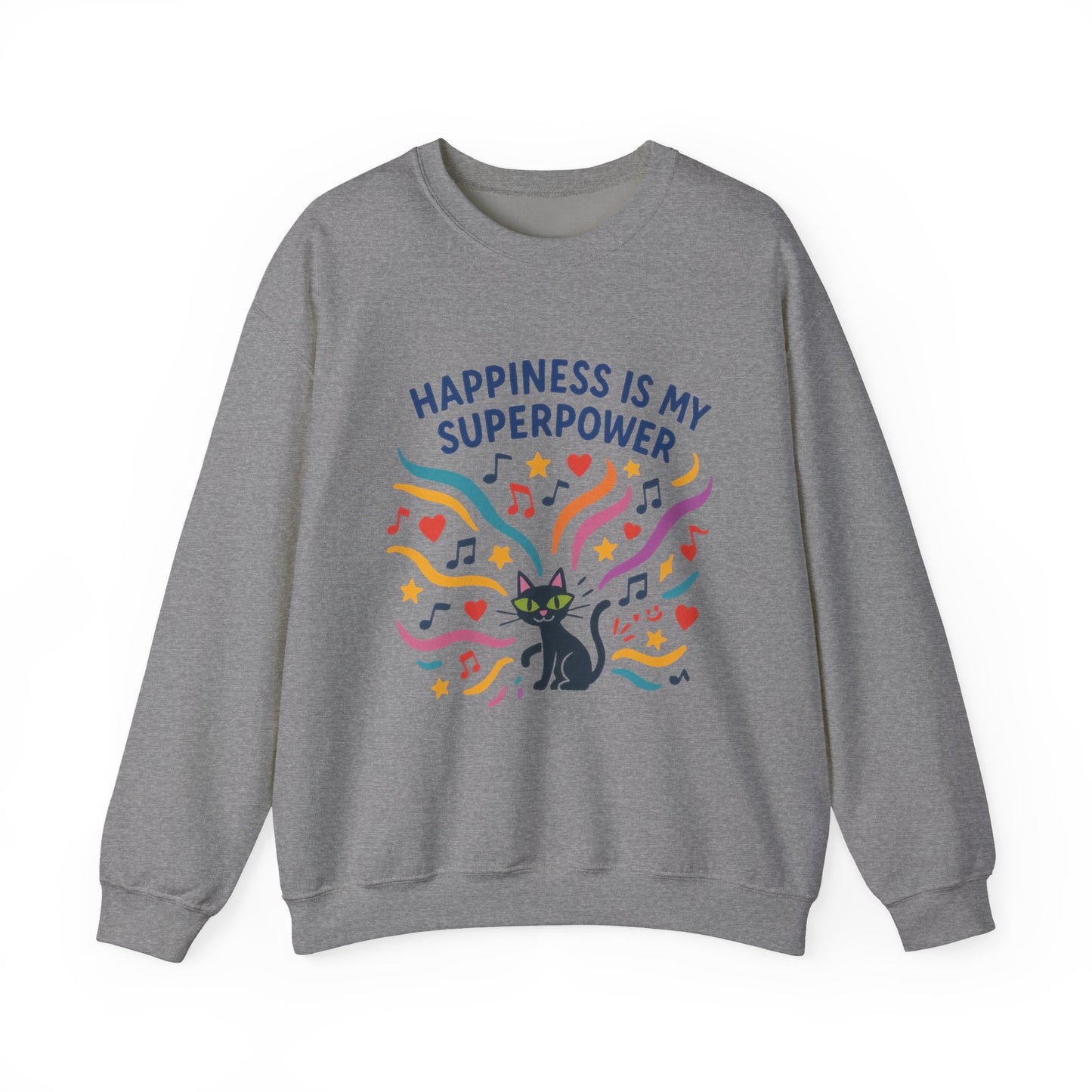 Playful Cat Crewneck Womens Sweatshirt, Happiness is My Superpower, Cozy Sweatshirt, Gift for Cat Lovers, Fun Casual Style, Unique Animal Design