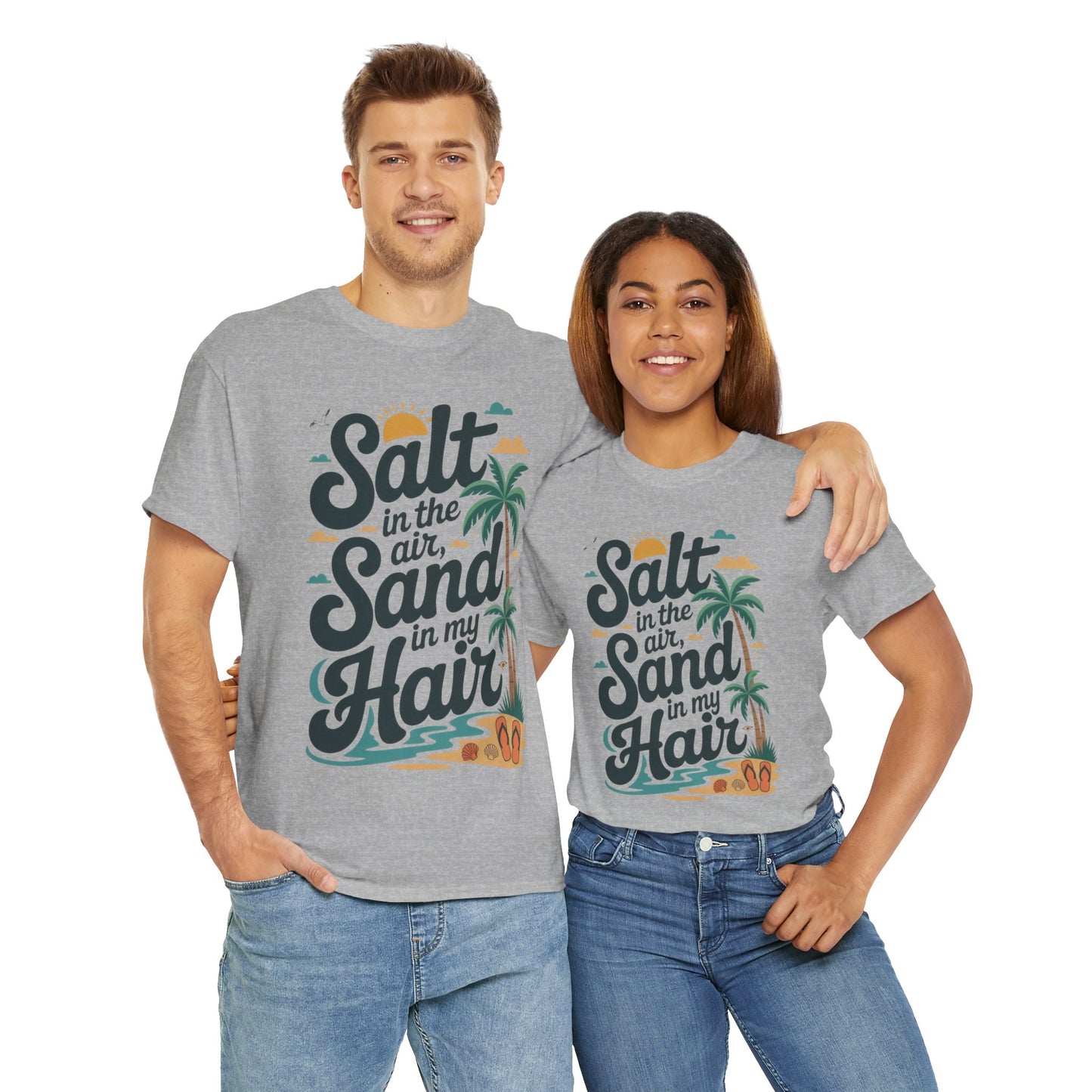 Salt in the Air Sand in My Hair Shirt, Beach Summer Vibes Graphic T-Shirt, Tropical Ocean Palm Design, Ocean-Themed Shirt, Gift Beach Lovers
