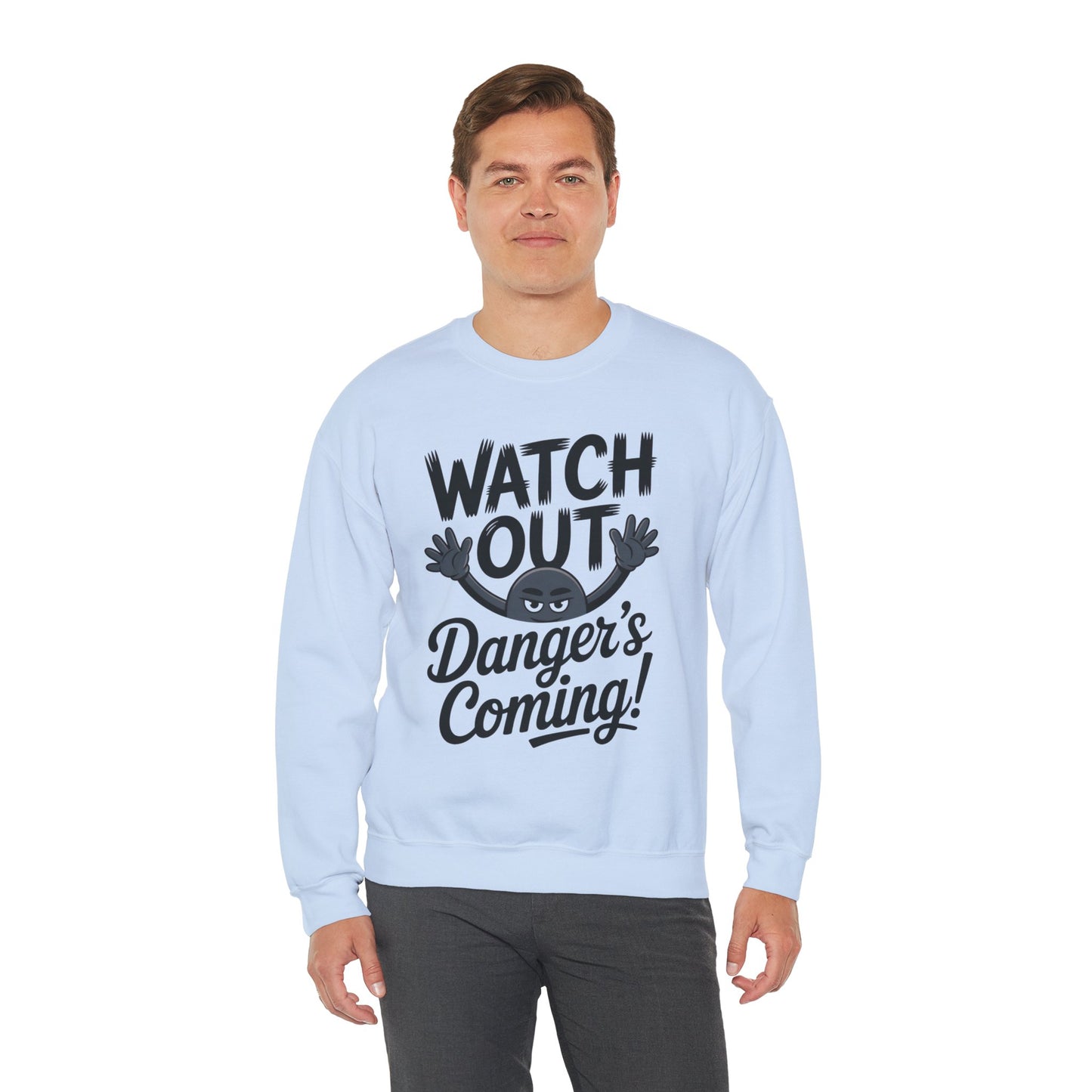 Mens Casual Crewneck Sweatshirt with Warning Message, Funny Gift for Friends, Cozy Layer for Everyone, Great for Halloween, Fall
