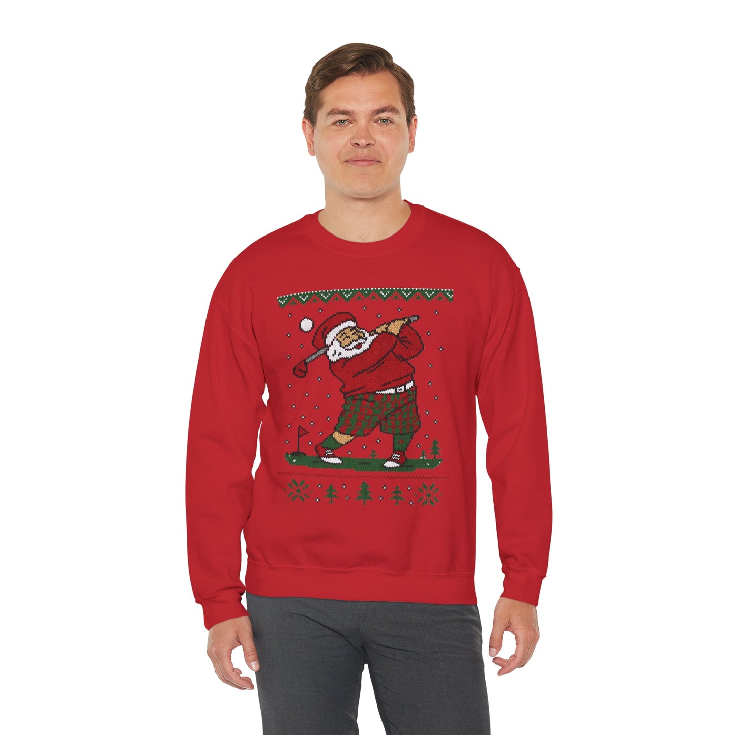 Golfing Santa Christmas Sweatshirt, Funny Golf Lover Holiday Jumper, Ugly Christmas Golf Sweater for Men