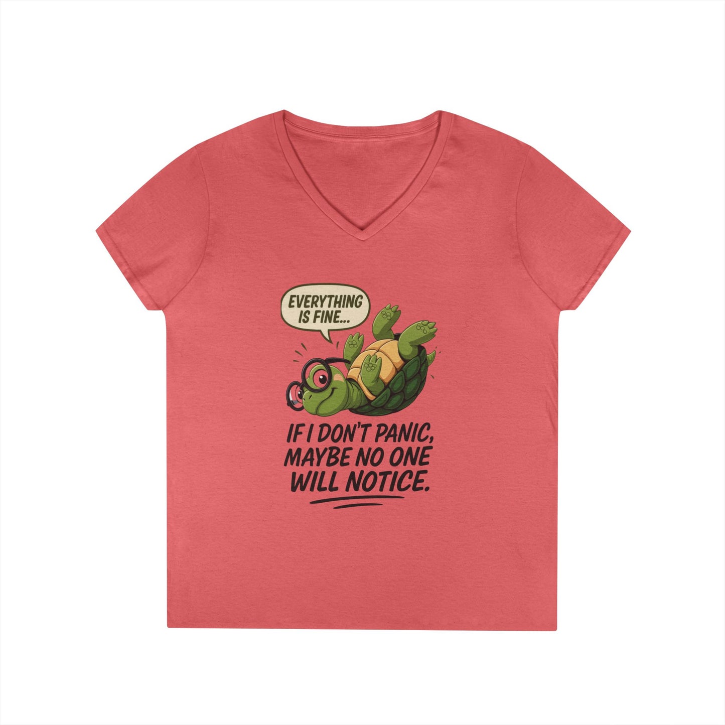 Cute & Comfy Turtle V-Neck T-Shirt, Everything is fine.. design, Gift for Animal Lovers, Casual Wear, Fun Quotes, Positive message tee