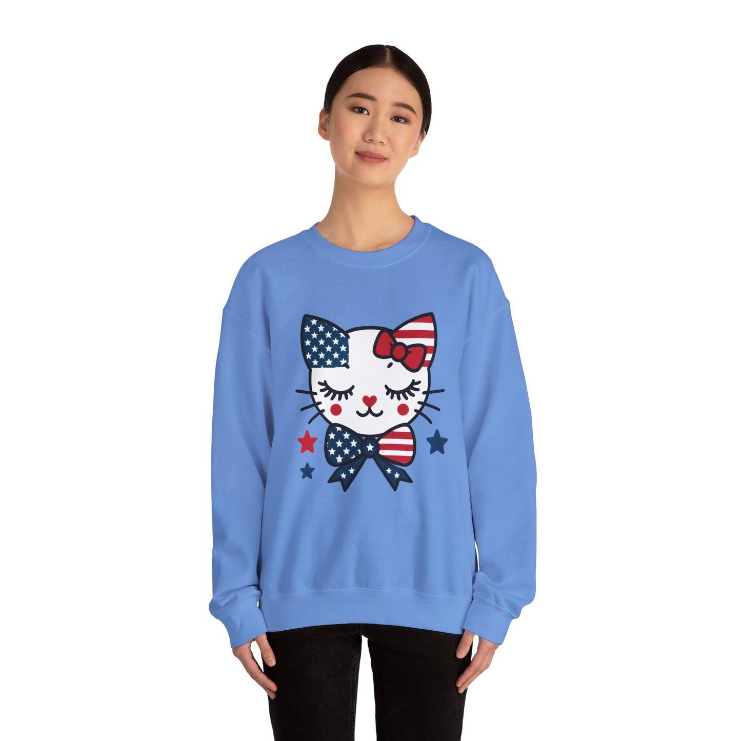Cute Cat American Flag Sweatshirt, Women's Crewneck, Perfect for 4th of July, Women's Casual Wear, Cat Lovers Gifts