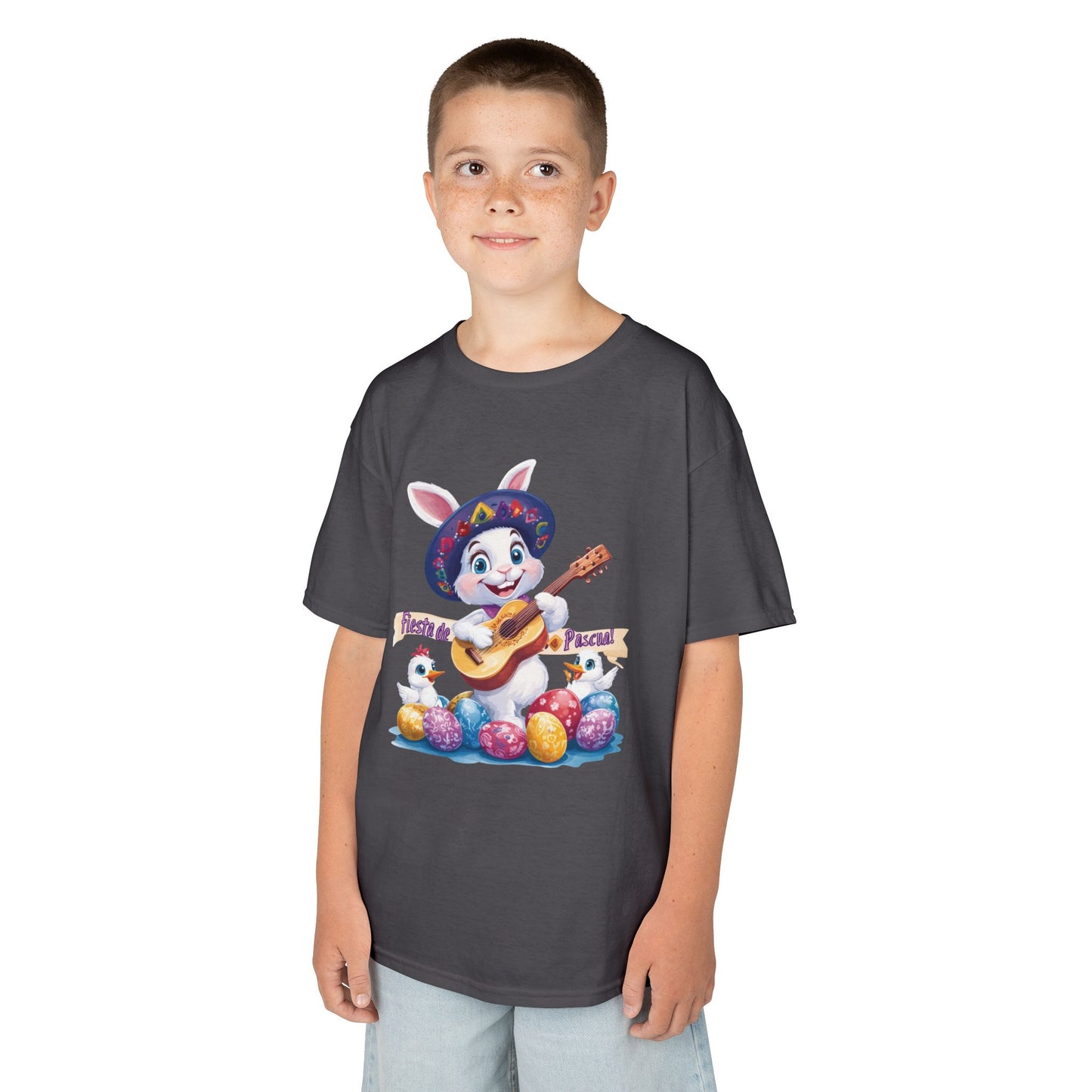 Mexican Easter Bunny Kids T-Shirt - Fiesta de Pascua Shirt with Guitar, Fun Spring Festival Tee, Colorful Holiday Gift for Children