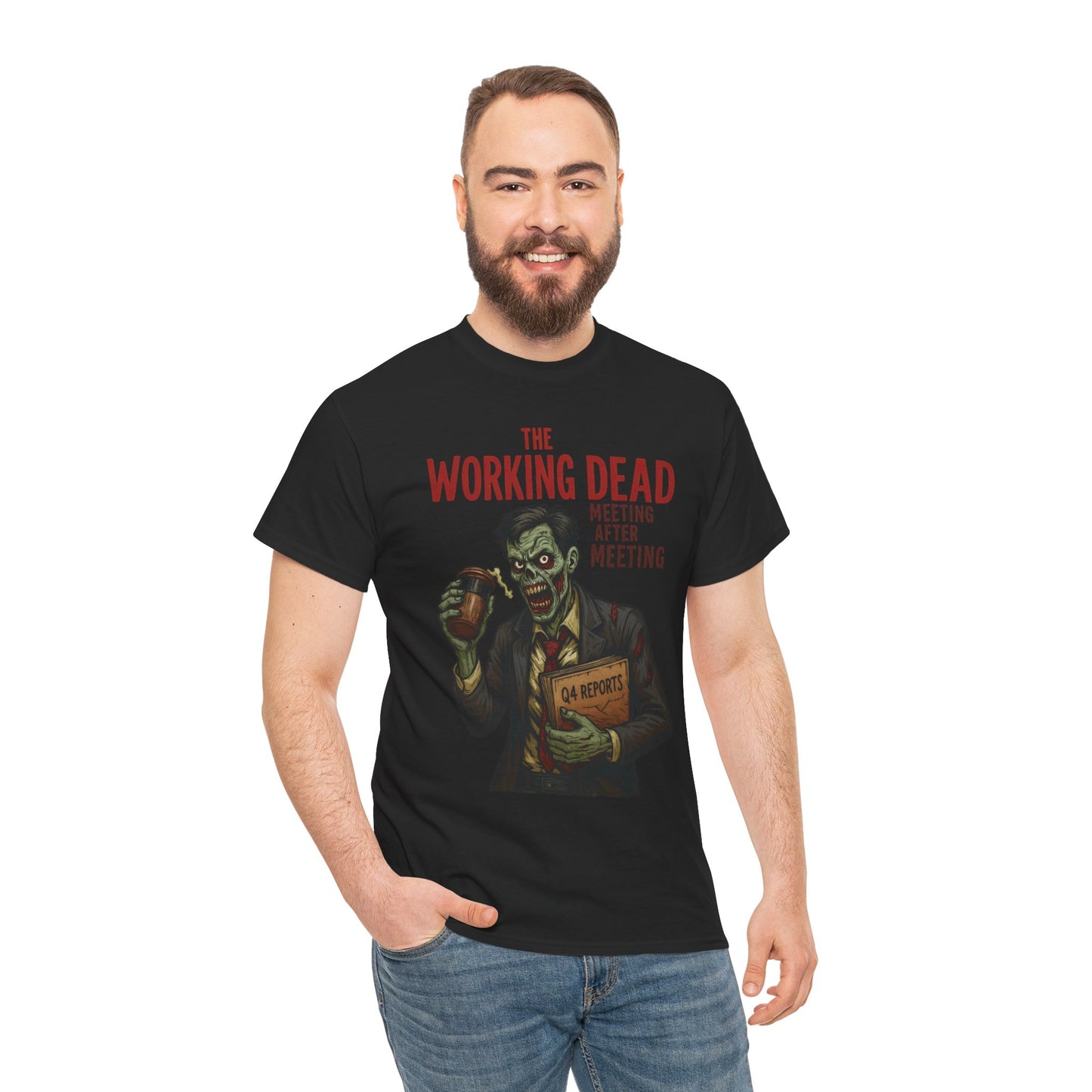 The Working Dead Men's Funny Zombie Work T-Shirt, Office Humor Tee, Meeting Joke Shirt, Halloween Office Tee