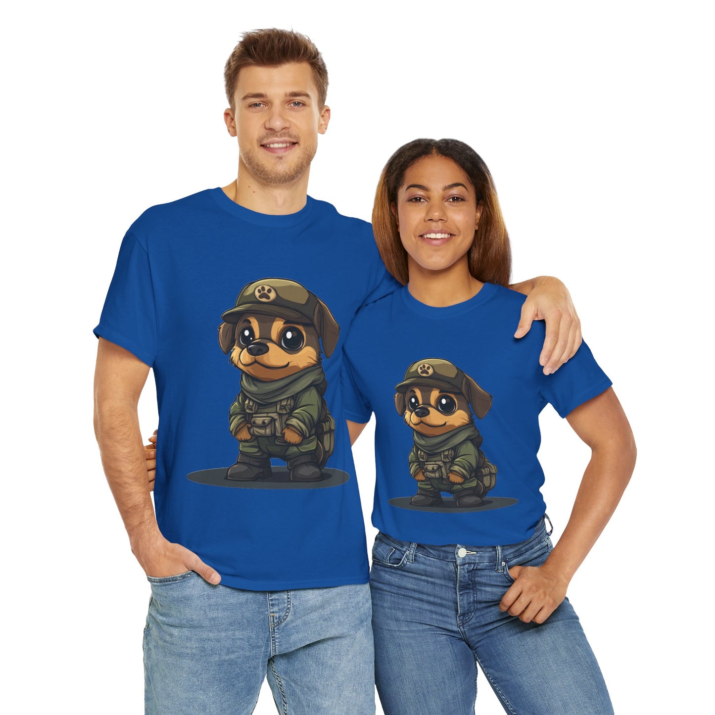 Funny Dog Soldier Tee, Cute Military Dog Cartoon Unisex Heavy Cotton Tee , Pet Lover Gift, Gift for Dog Owners, Gift for Army Fans