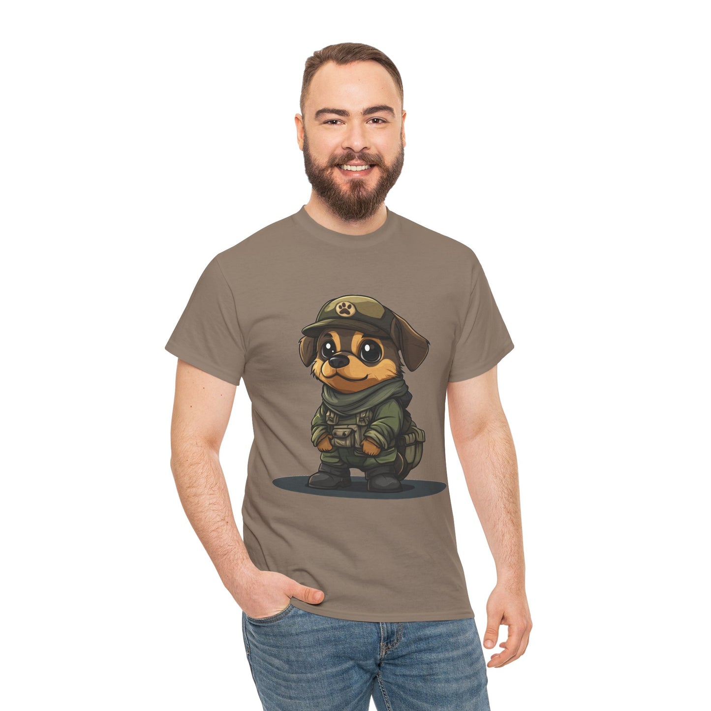 Funny Dog Soldier Tee, Cute Military Dog Cartoon Unisex Heavy Cotton Tee , Pet Lover Gift, Gift for Dog Owners, Gift for Army Fans
