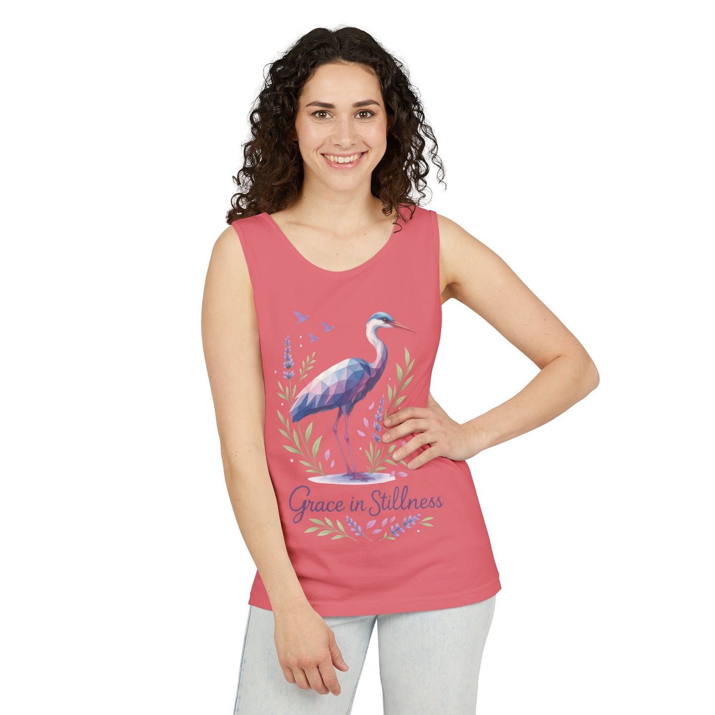 Polygonal Heron Graphic Tank, Womens Artistic Bird Summer Top, Geometric Crane, Bird Lovers Gift, Yoga Shirt, Fitness Apparel, Casual Wear