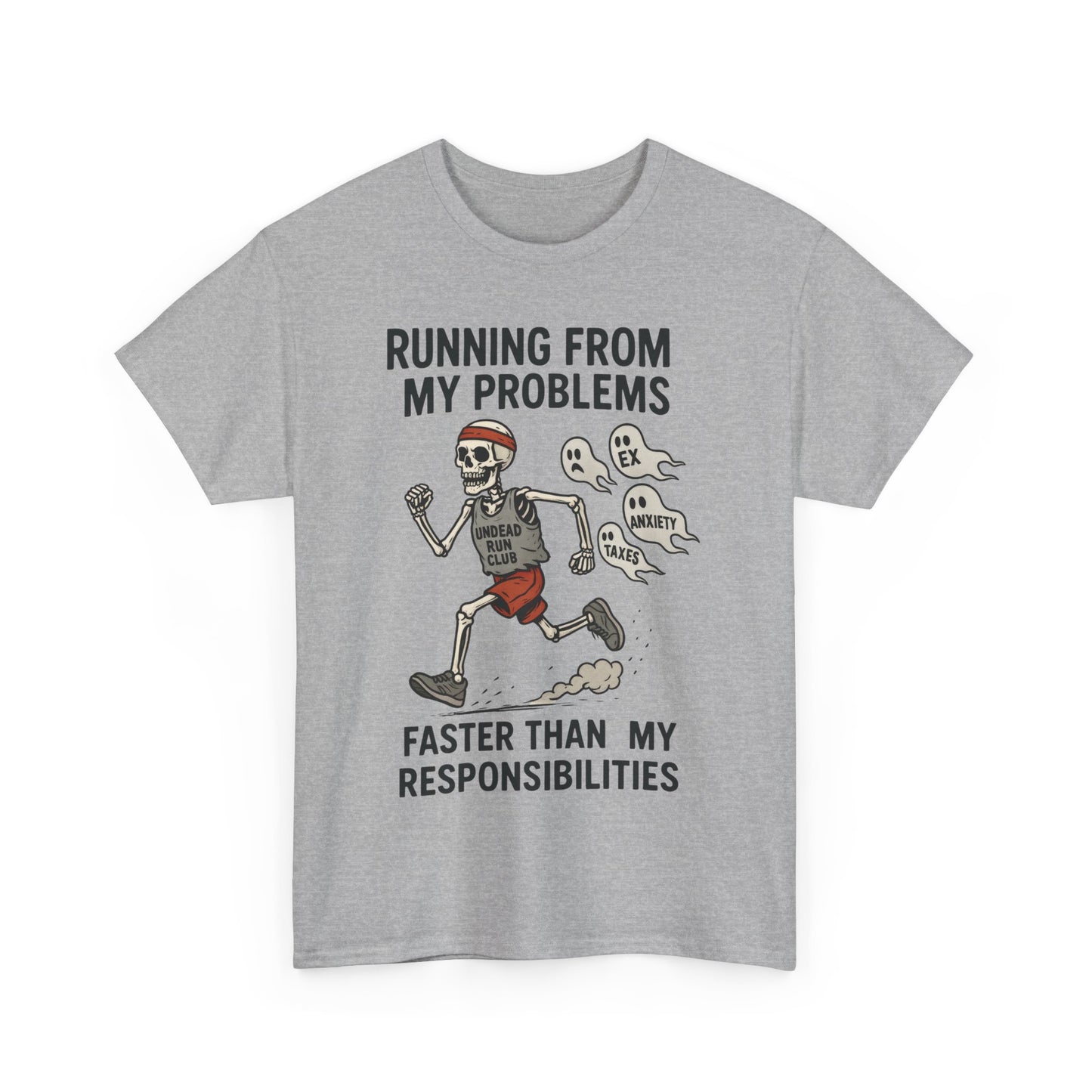 Skeleton Runner Tee for Men, Undead Jogging Club Shirt, Halloween T-Shirt, Gift for Runners, Anxiety Humor Gift
