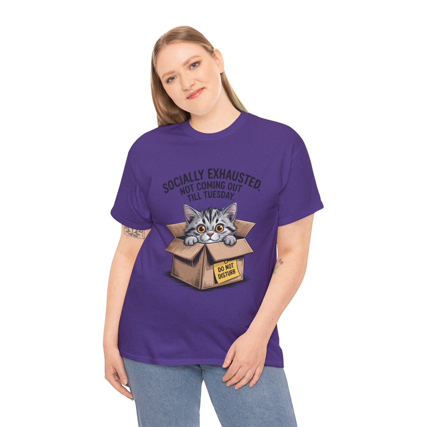 Socially Exhausted Cat Women's Tee, Funny Cat Shirt, Women's Graphic Tee, Gift for Introverts, Cute Animal T-Shirt, Weekend Wear