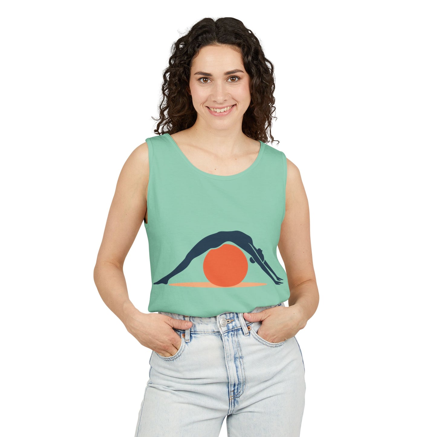Womens Garment-Dyed Tank Top, Womens Pilates Tank Top, Yoga Fitness Graphic Top, Cute Workout Activewear Shirt