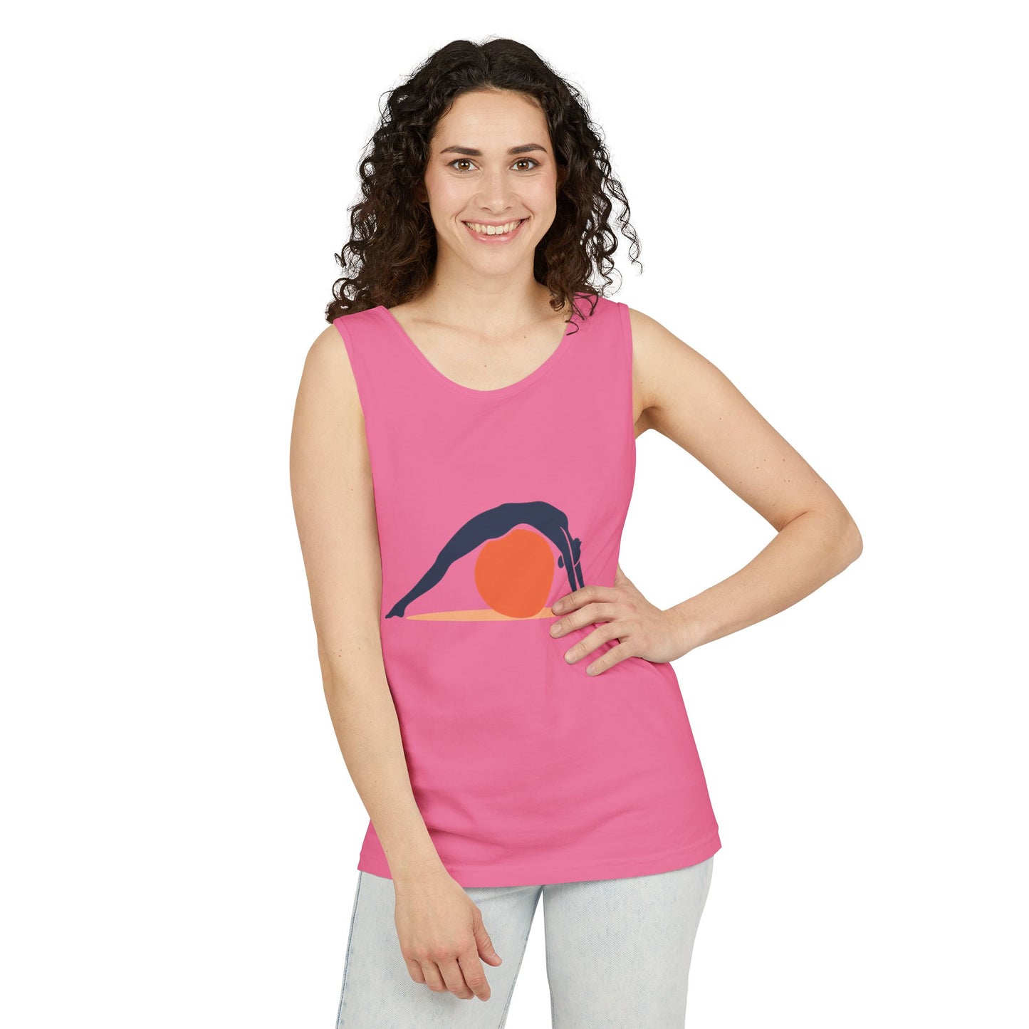 Womens Garment-Dyed Tank Top, Womens Pilates Tank Top, Yoga Fitness Graphic Top, Cute Workout Activewear Shirt