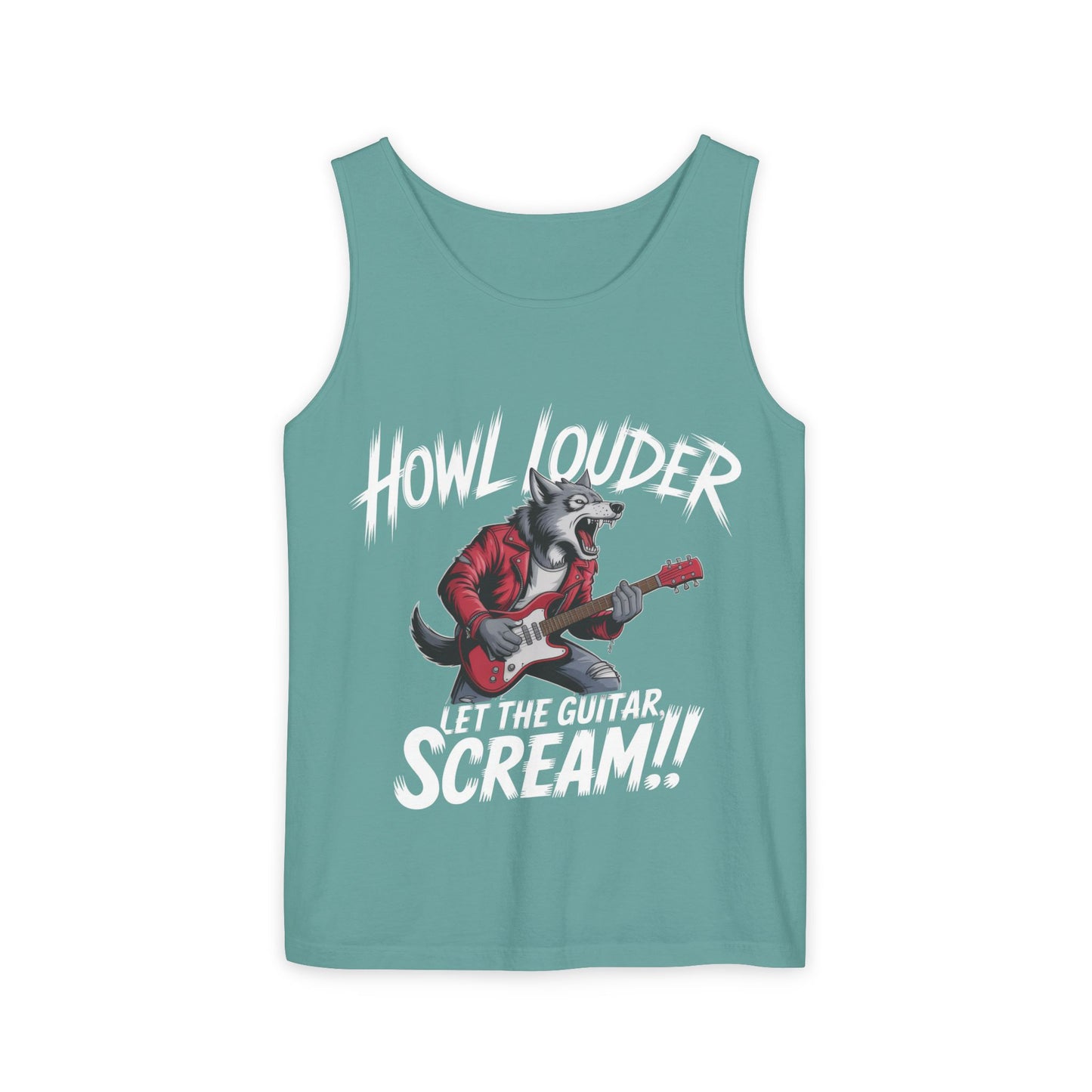 Howl Louder Wolf Tank Top, Mens Muscle Shirt, Rock Guitarist Graphic Sleeveless Tee, Wolf Workout Gym Tank, Music Lover Gift