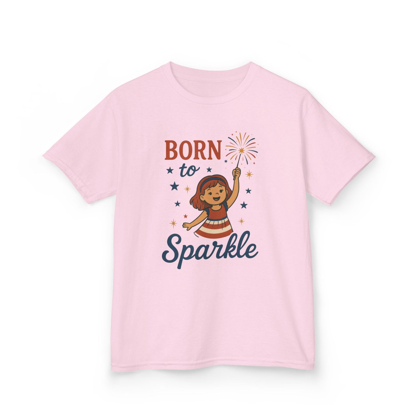 4th of July Shirt for Girls, Born to Sparkle Tee For Kids, Patriotic Fireworks Youth T-Shirt, Independence Day Outfit for Tween Girls