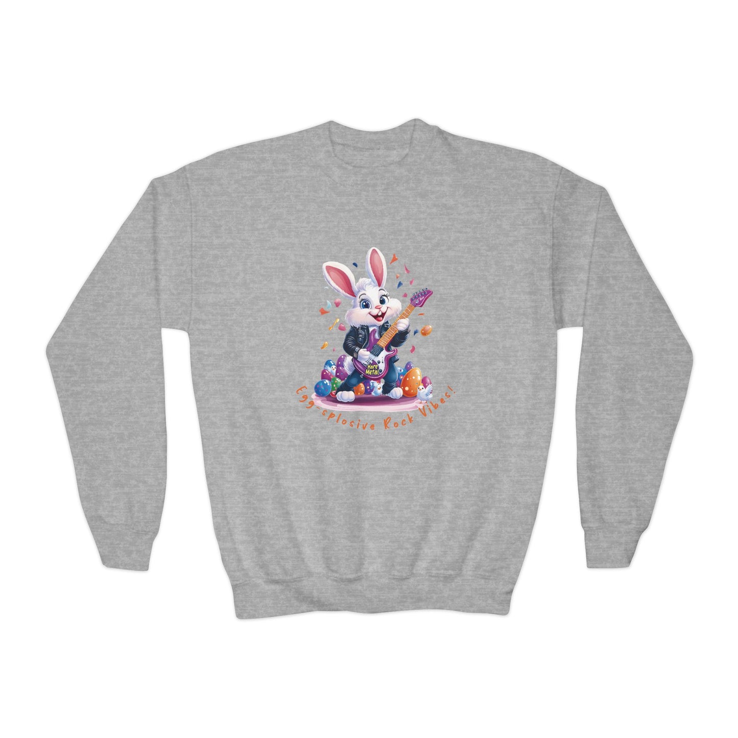 Cool Rocking Bunny Youth Crewneck Sweatshirt, Fun Easter Gift, Kid's Music Apparel, Spring Celebration Style, Cute Animal Sweatshirt