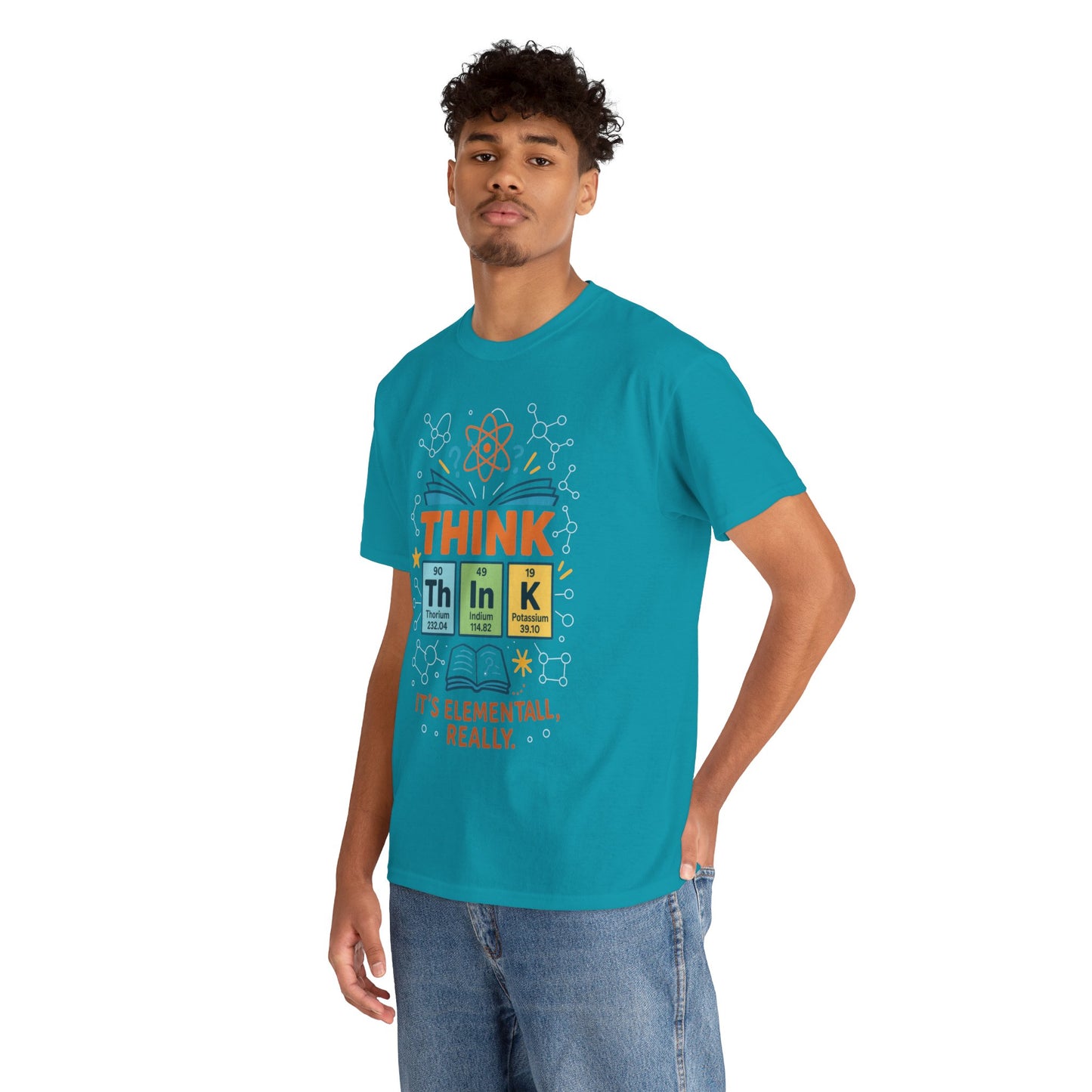 Funny Mens Science T-Shirt, THINK Element Periodic Table Shirt, Smart Geek Nerd Tee for Him, Ideal for Science Lovers, Geeky Apparel