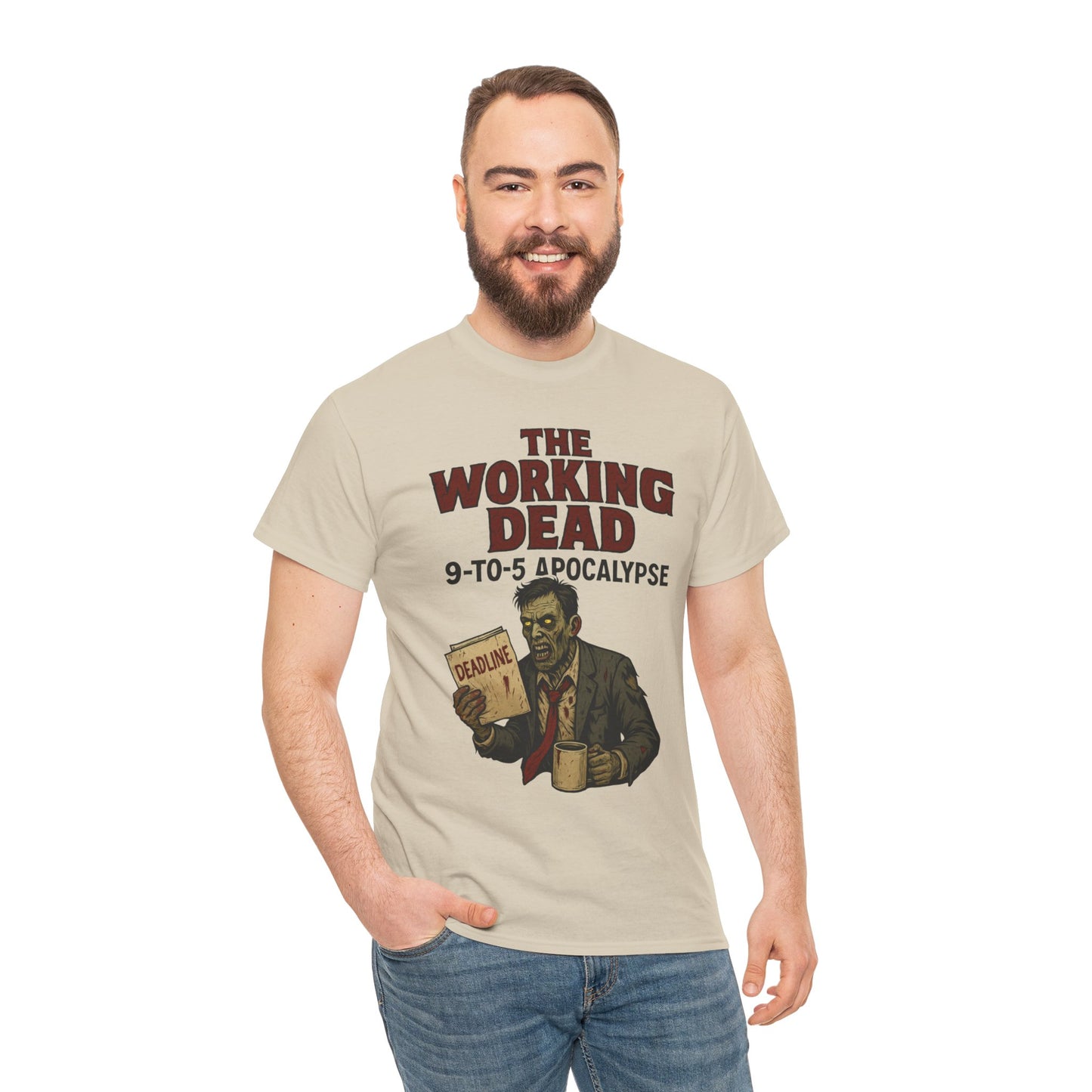 The Working Dead 9-to-5 Apocalypse Men's T-Shirt, Funny Horror Office Zombie Tee, Halloween Zombie Top, Work Humor Sweatshirt