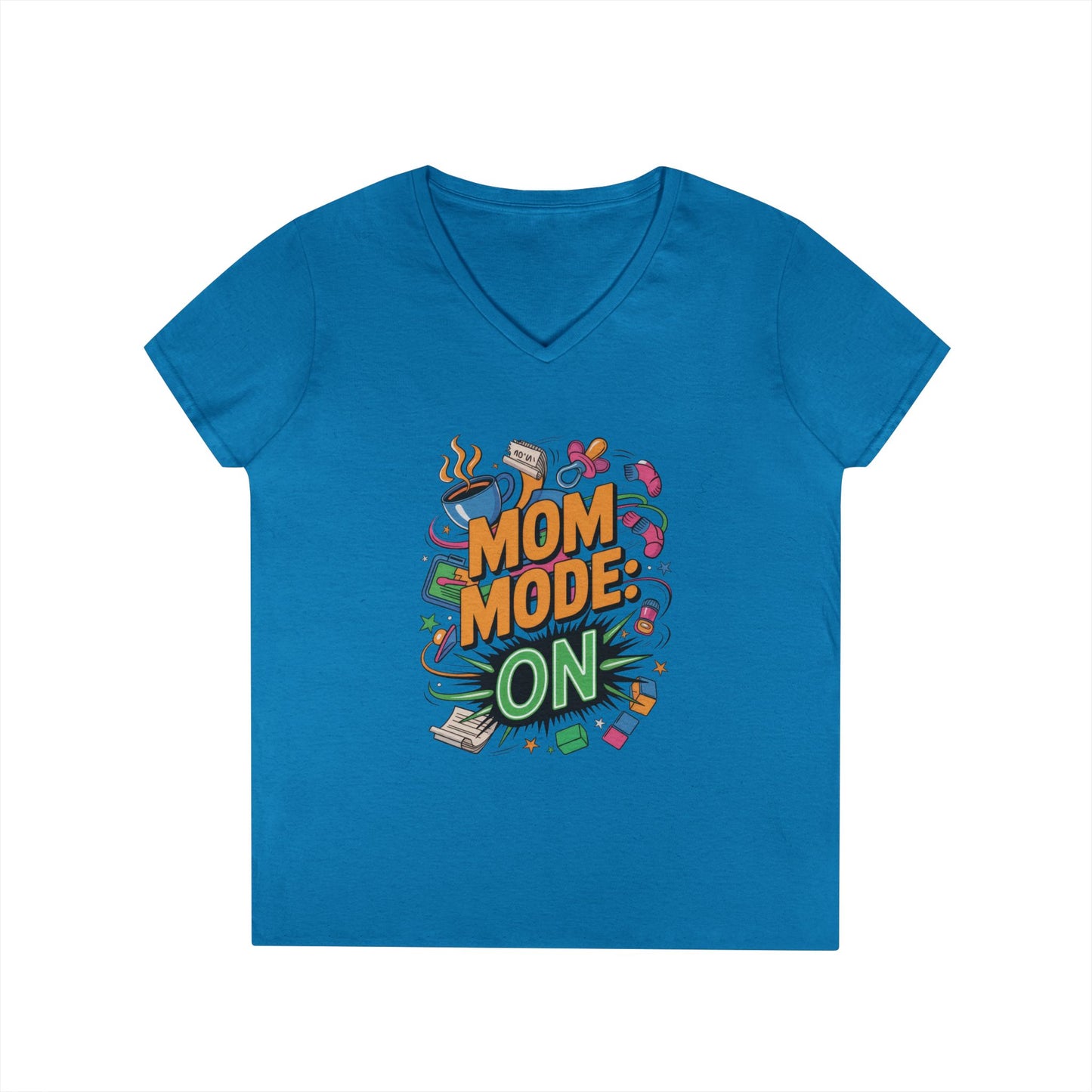 Mom Mode On Ladies V-Neck T-Shirt, Gift for Mom, Mother's Day Gift, Mother's Day Humor T-Shirt, Cute Mama Life Graphic Tee